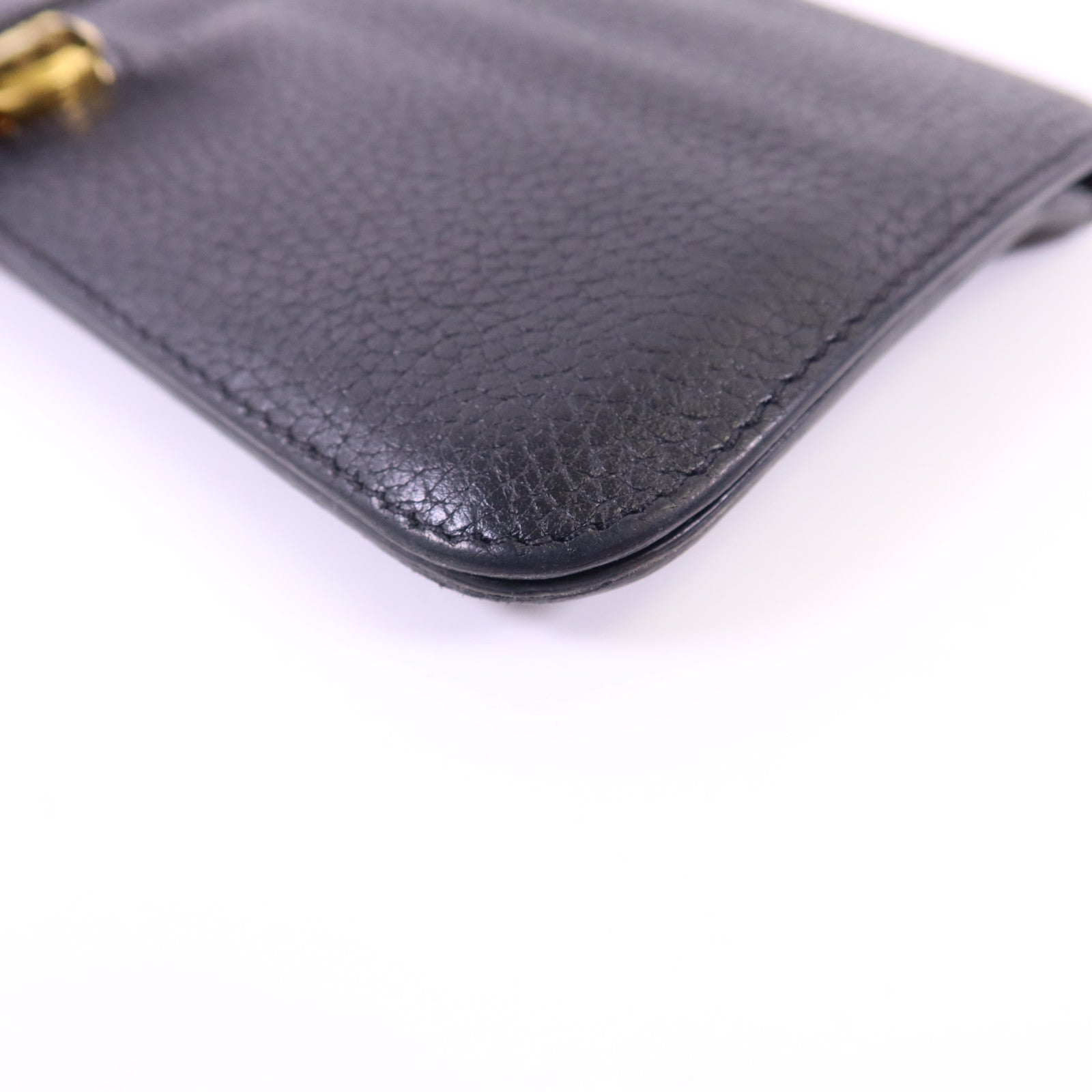 HERMES Clemence皮革Dogon Wallet金扣長錢包Noir
