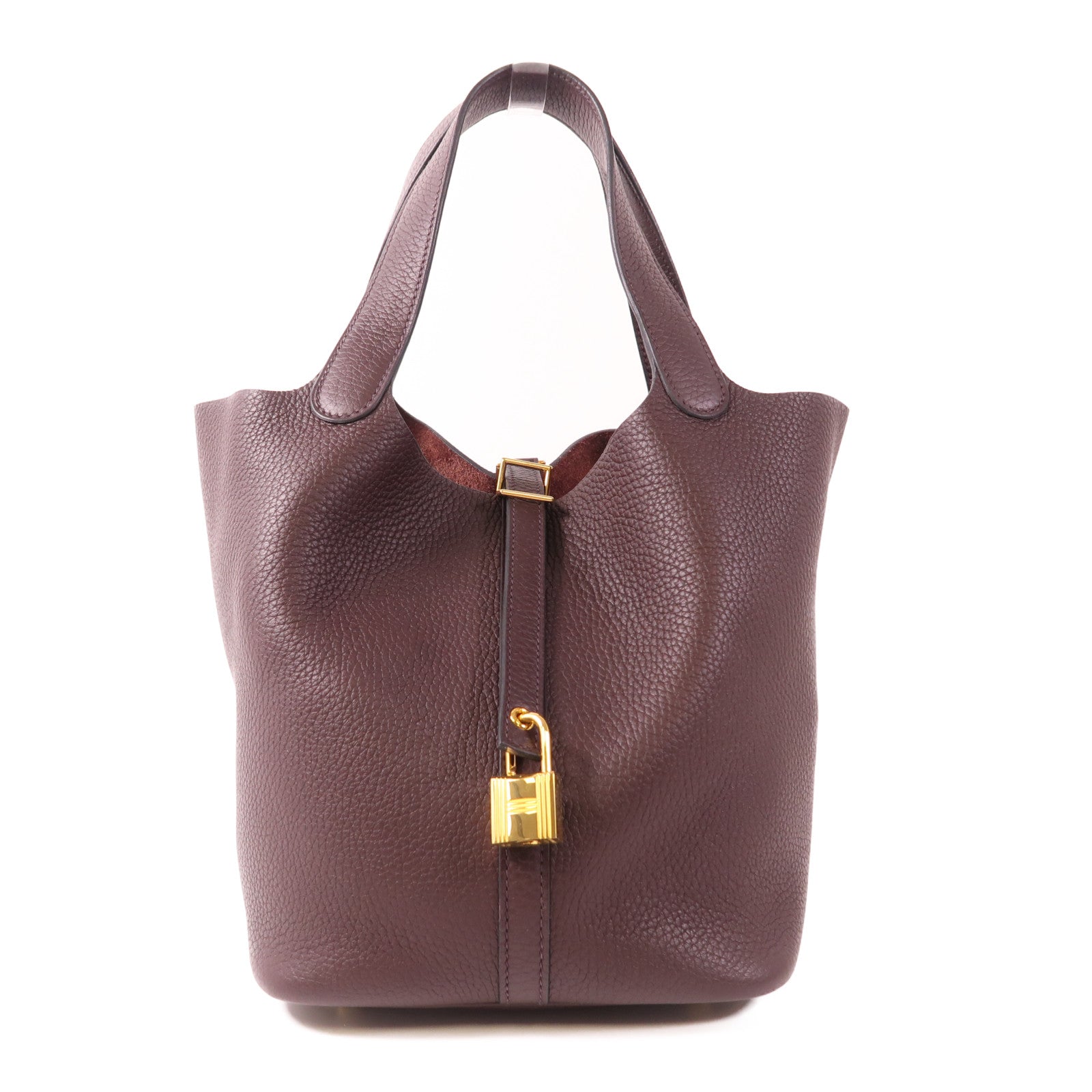 HERMES 【激減優惠】Clemence皮革Picotin MM金扣手挽袋Rouge Sellier