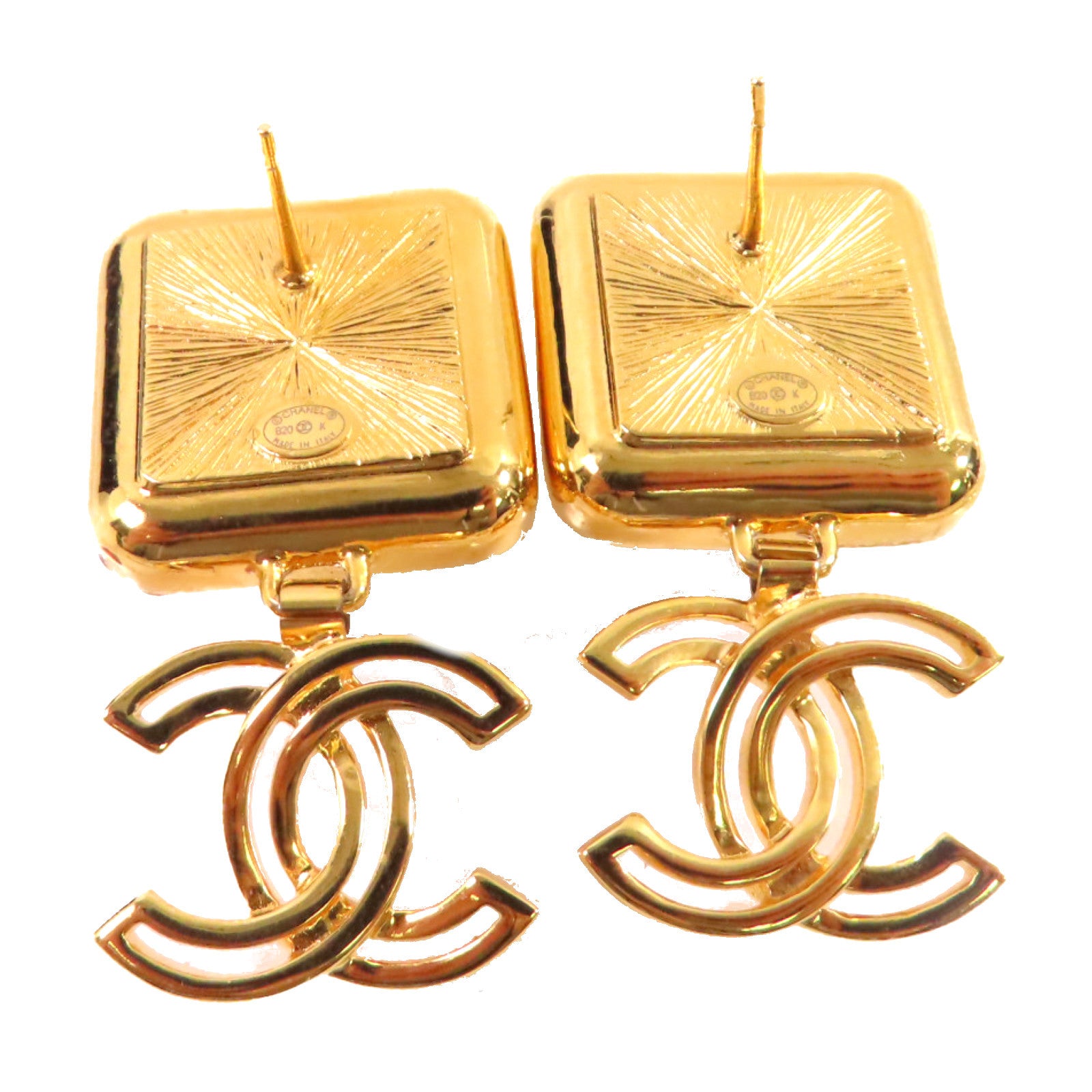 CHANEL 金屬/仿珍珠CC Earrings金扣耳環白色/金色