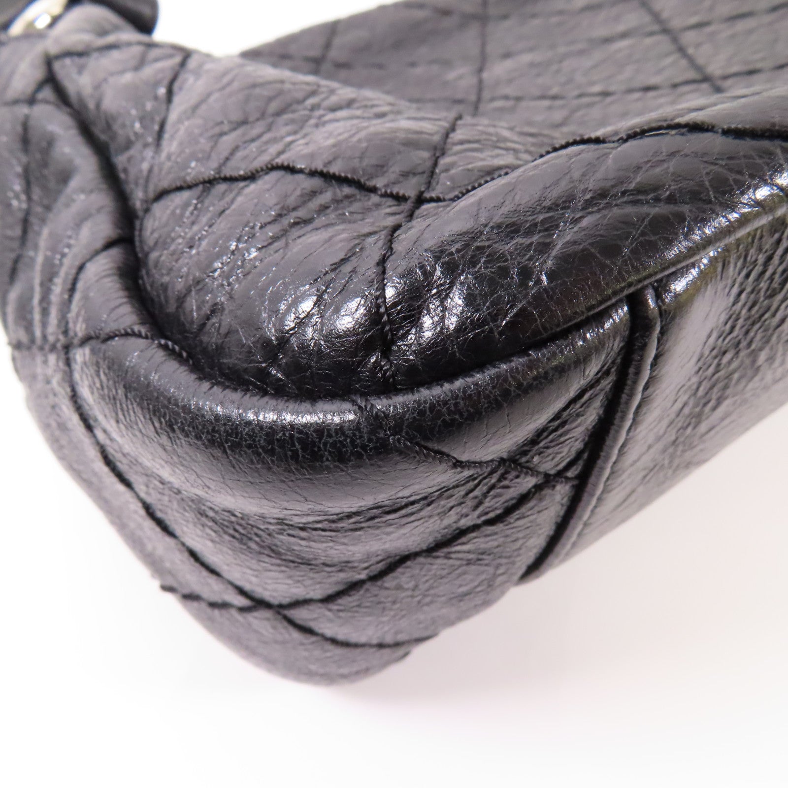 CHANEL 牛皮皮革Shoulder Bag銀扣肩背袋黑色