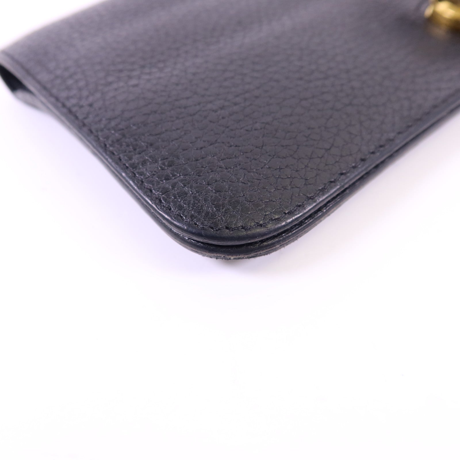 HERMES Clemence皮革Dogon Wallet金扣長錢包Noir