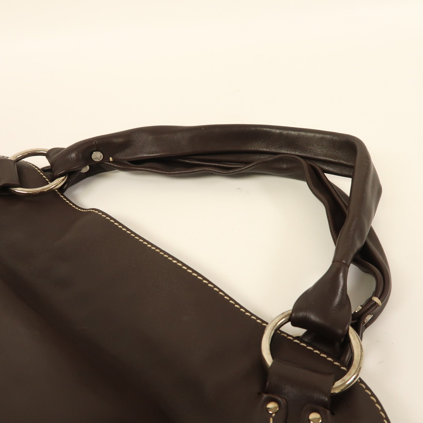 CELINE 牛皮皮革Shoulder Bag銀扣肩背袋啡色