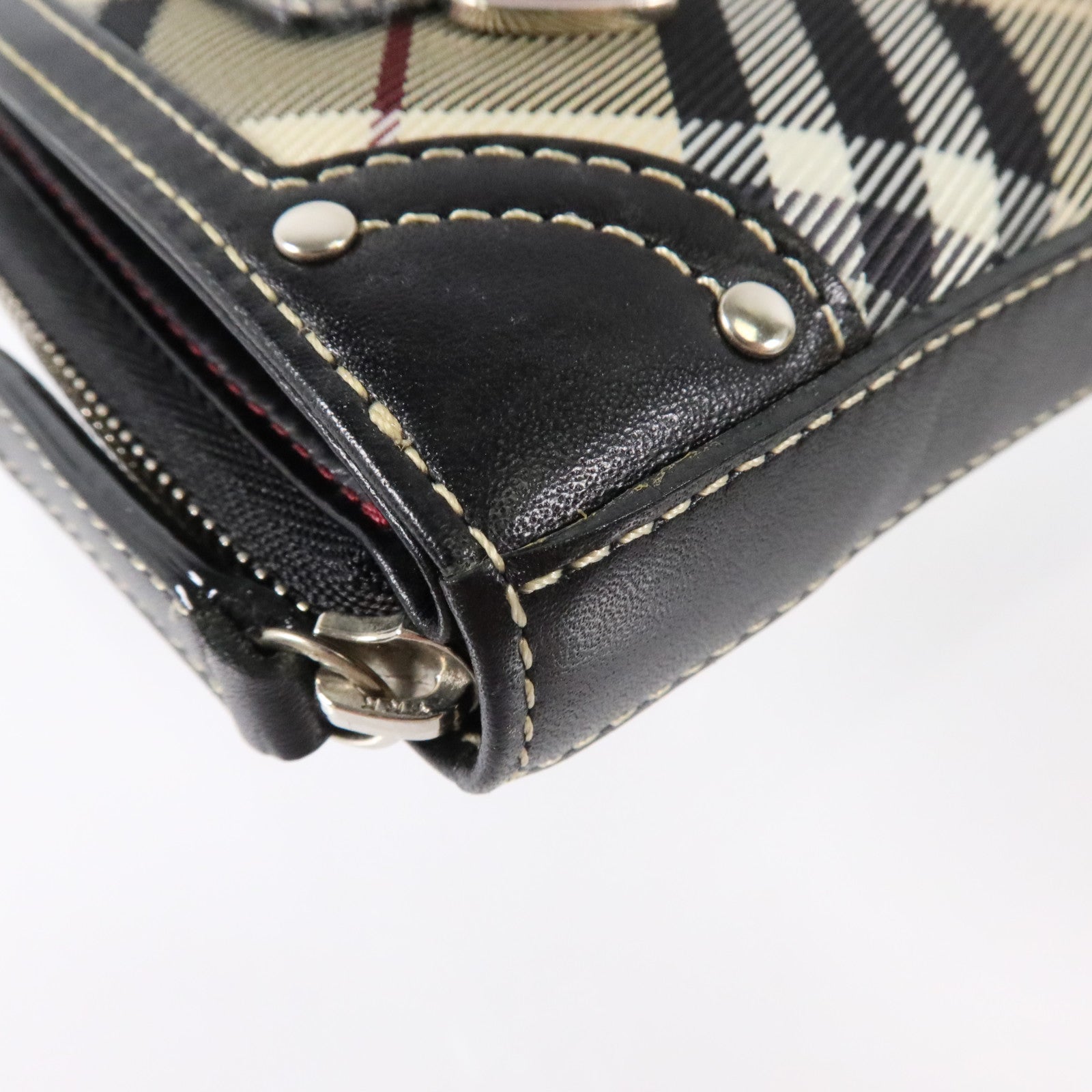 BURBERRY 帆布/牛皮皮革Wallet銀扣錢包