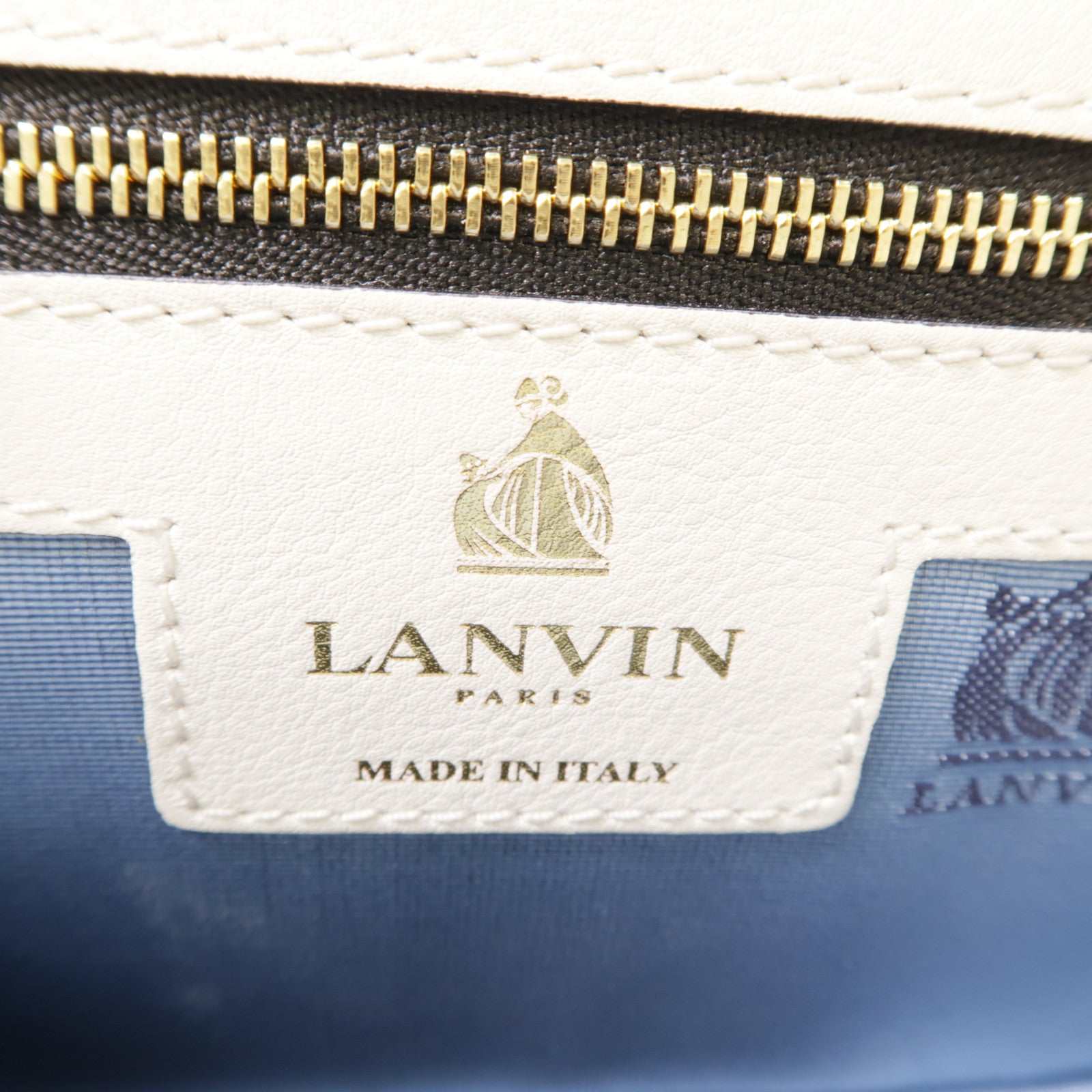 LANVIN 牛皮皮革Shoulder Bag金扣肩背袋白色/黑色/藍色