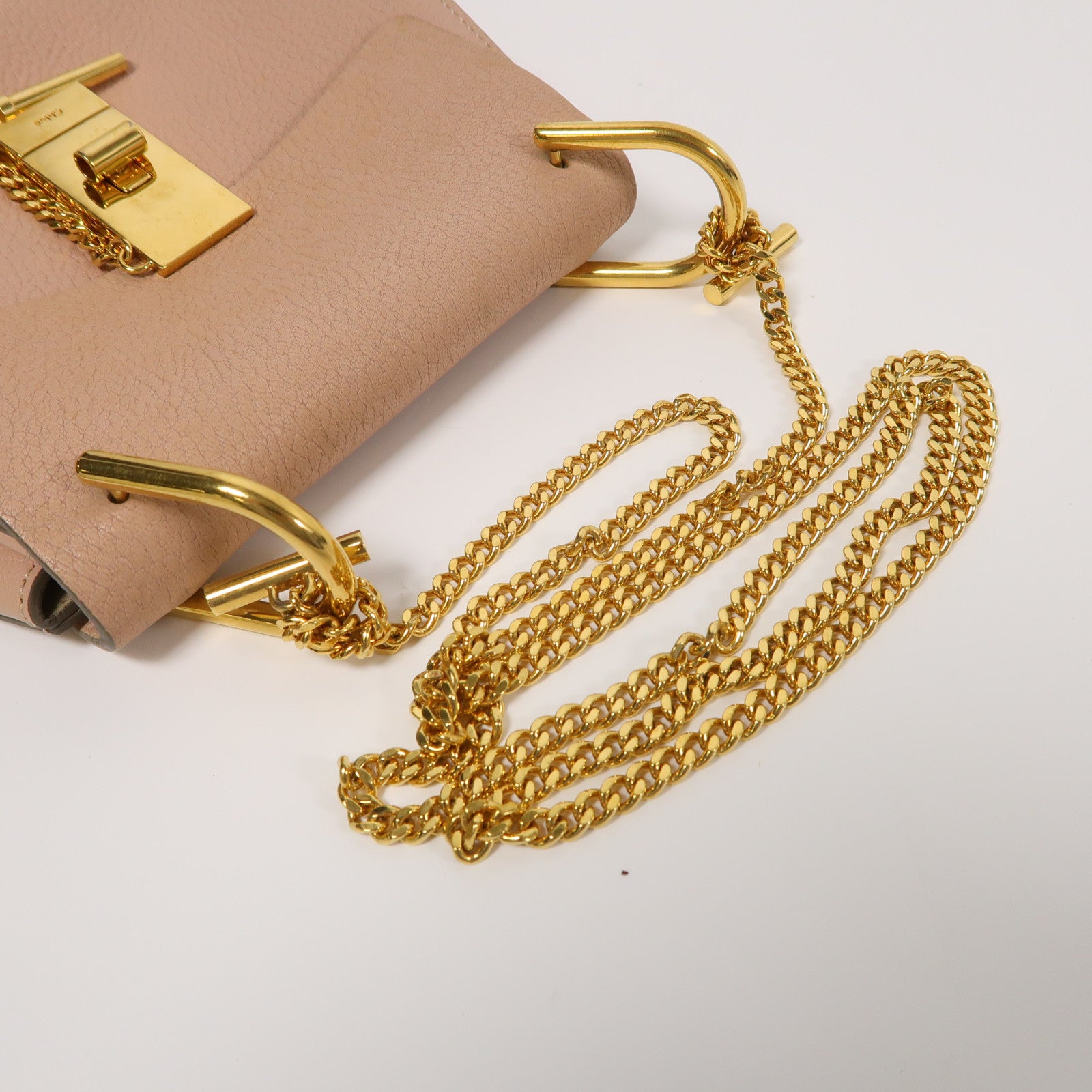 Chloe 牛皮皮革Drew Small Grain金扣鏈帶肩背袋粉紅色