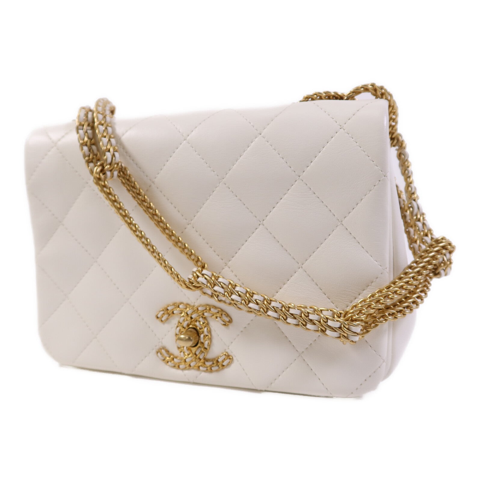 CHANEL 牛皮皮革Chain Shoulder Bag 金扣鏈帶肩背袋
