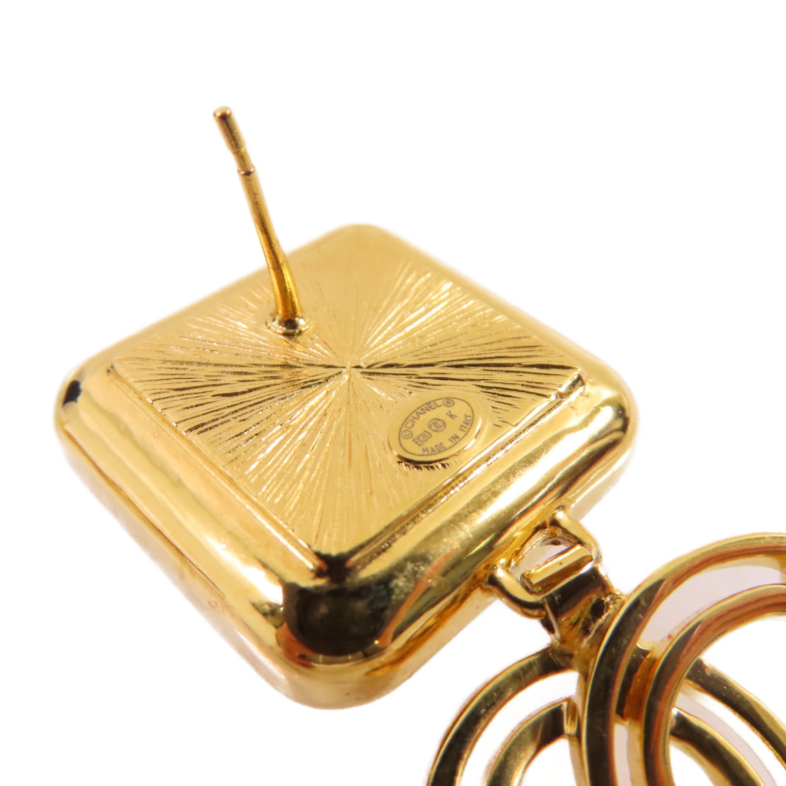 CHANEL 金屬/仿珍珠CC Earrings金扣耳環白色/金色