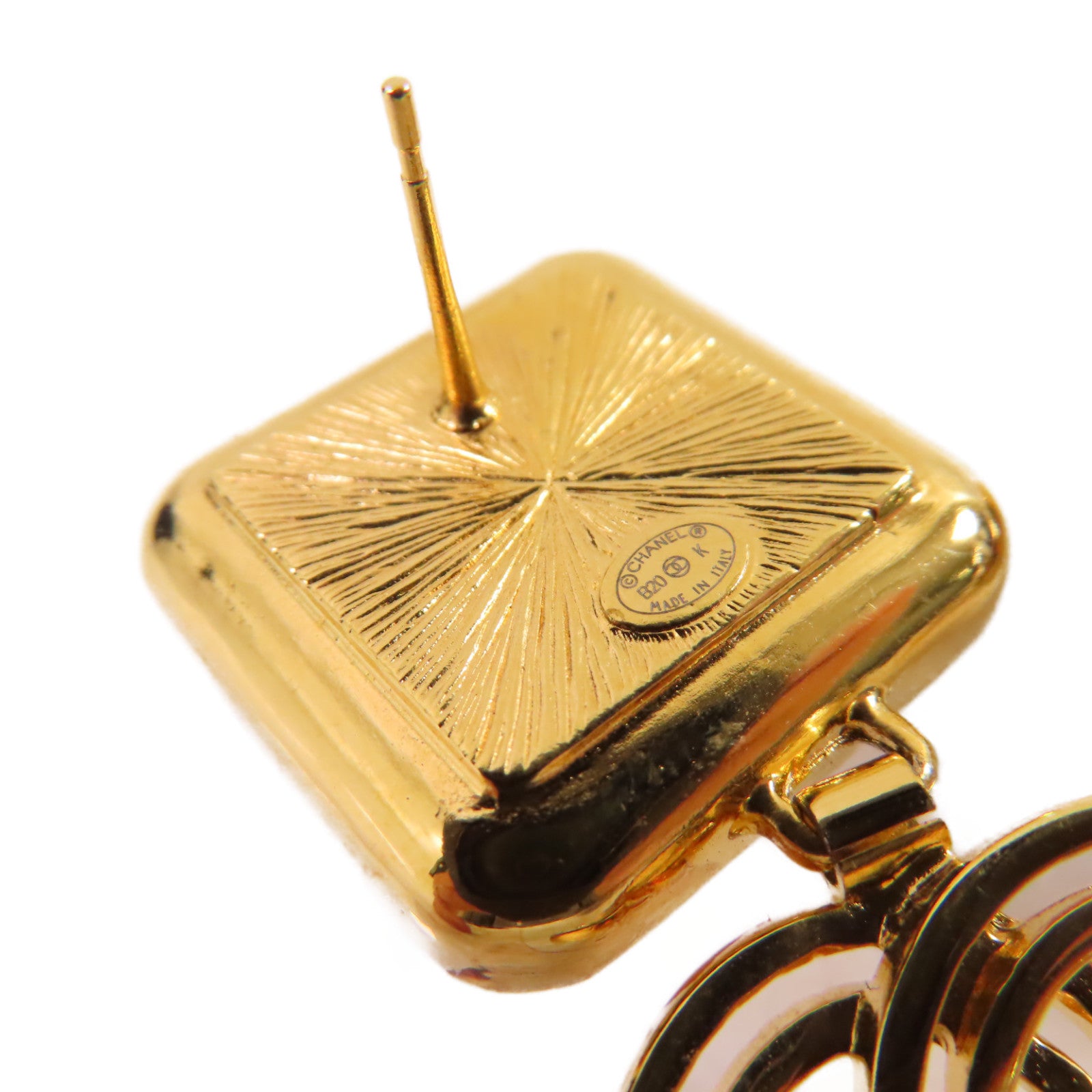 CHANEL 金屬/仿珍珠CC Earrings金扣耳環白色/金色