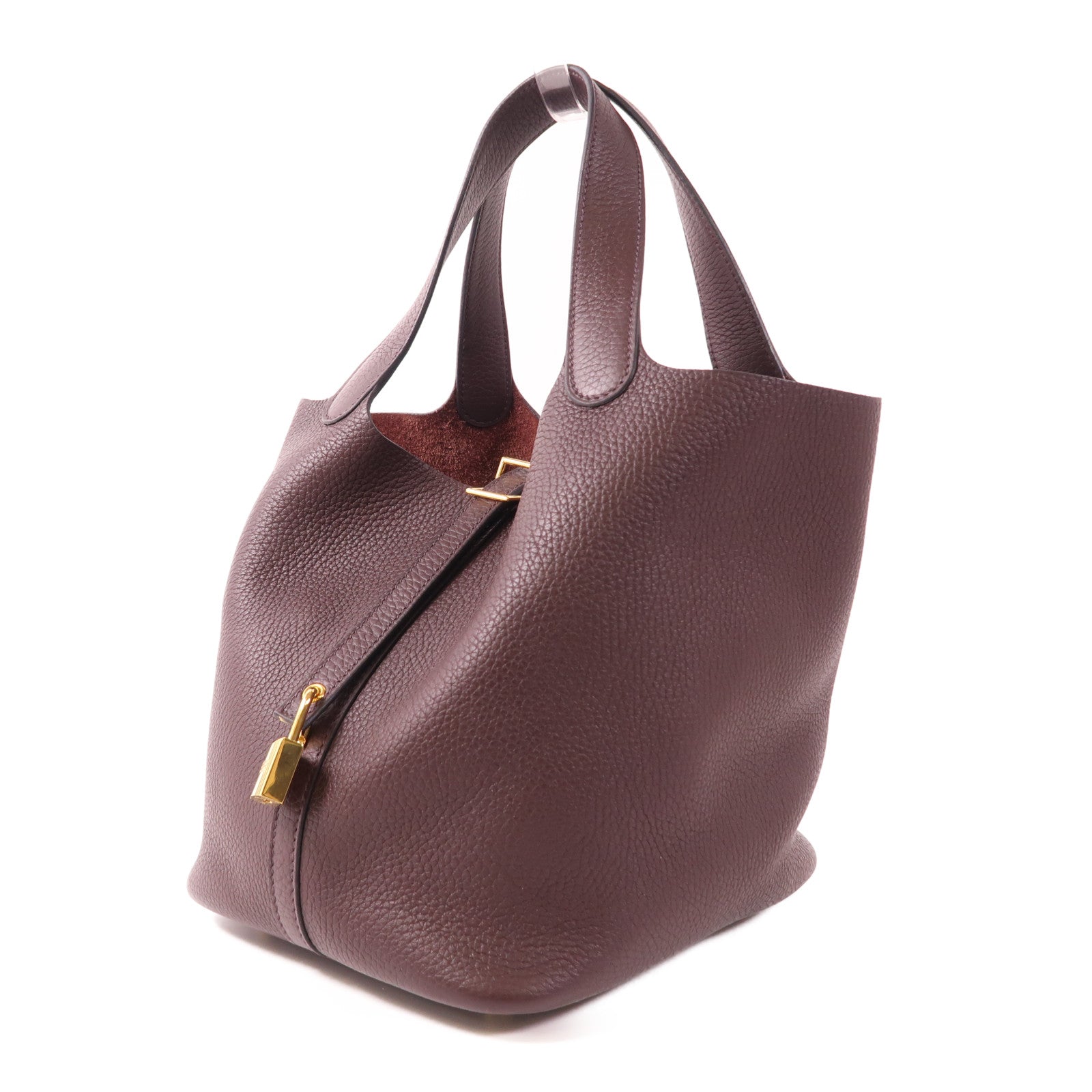 HERMES Clemence皮革Picotin MM金扣手挽袋Rouge Sellier