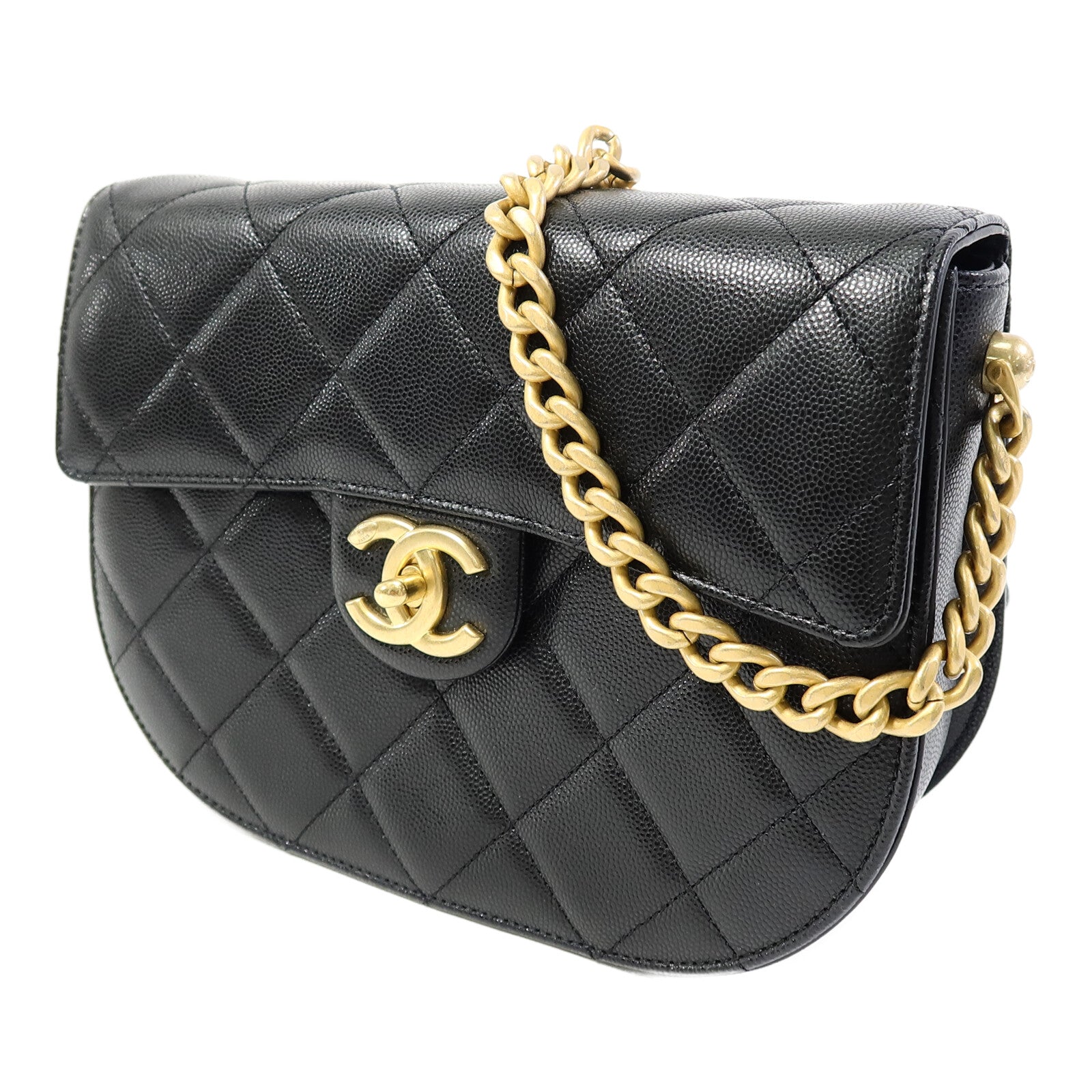 CHANEL 牛皮皮革Half Moon Flap Messenger Bag金扣鏈帶肩背袋