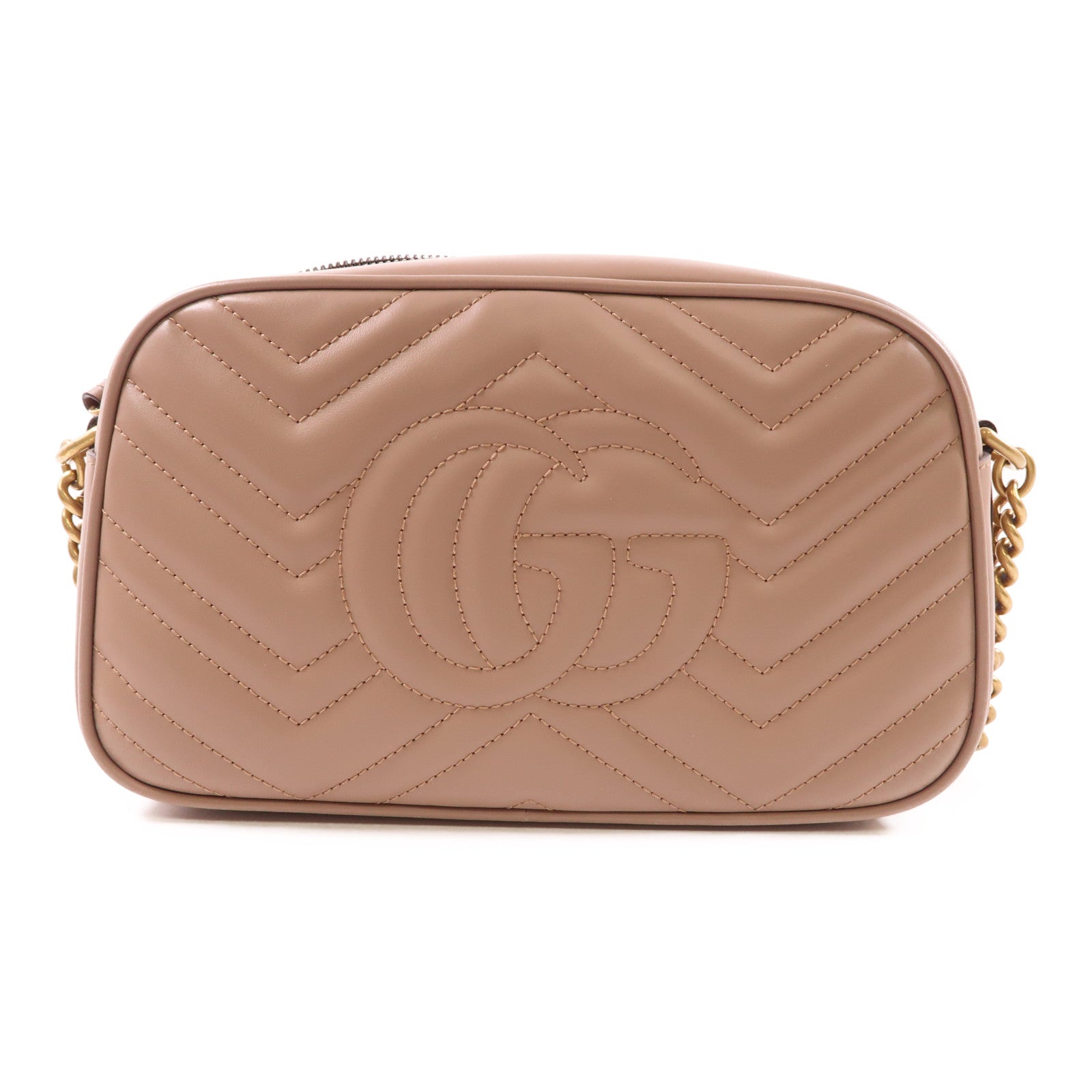 GUCCI GHW GG Marmont Shoulder Bag 447632 DTD1T Calfskin Leather Pink Beige