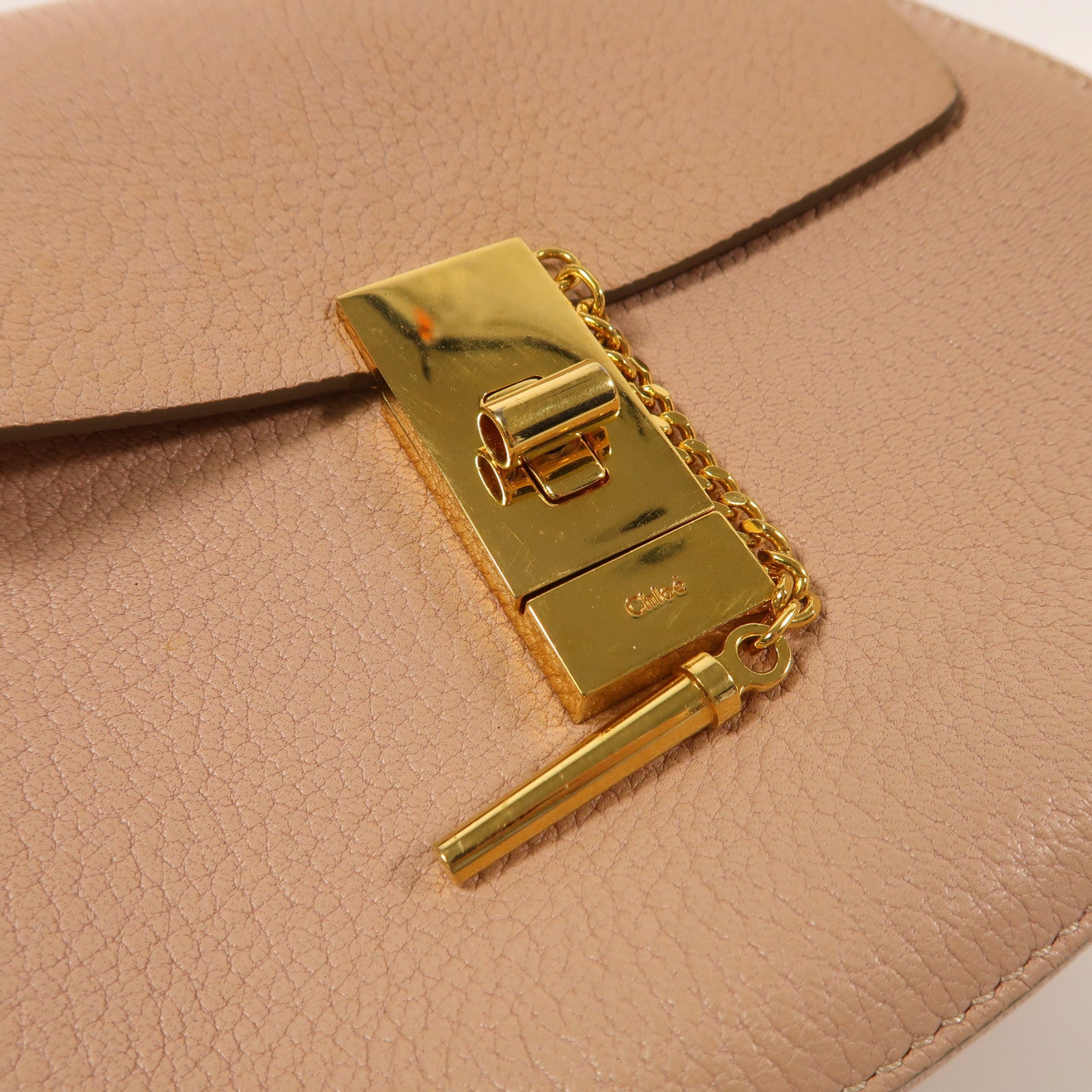 Chloe 牛皮皮革Drew Small Grain金扣鏈帶肩背袋粉紅色