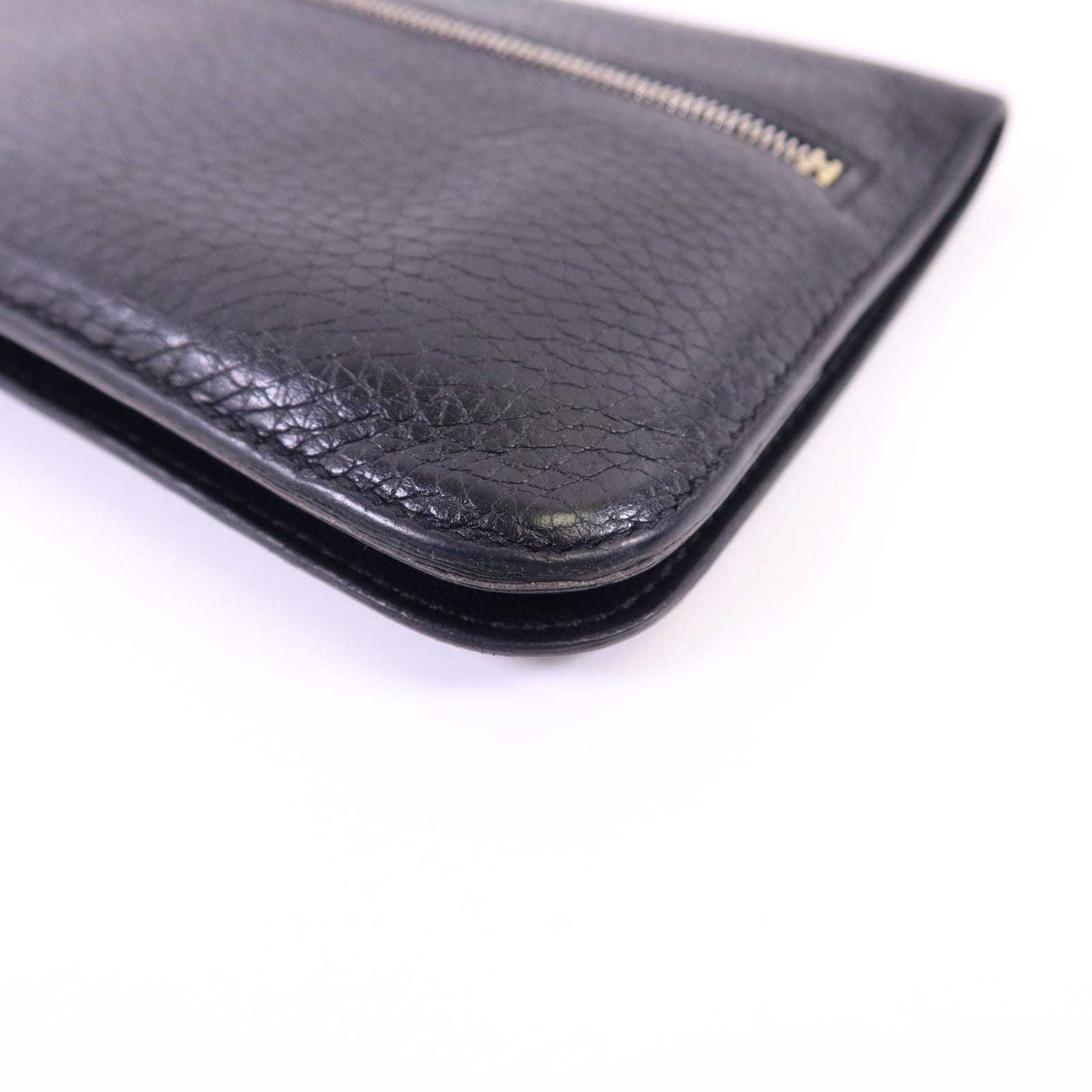 HERMES Clemence皮革Dogon Wallet金扣長錢包Noir