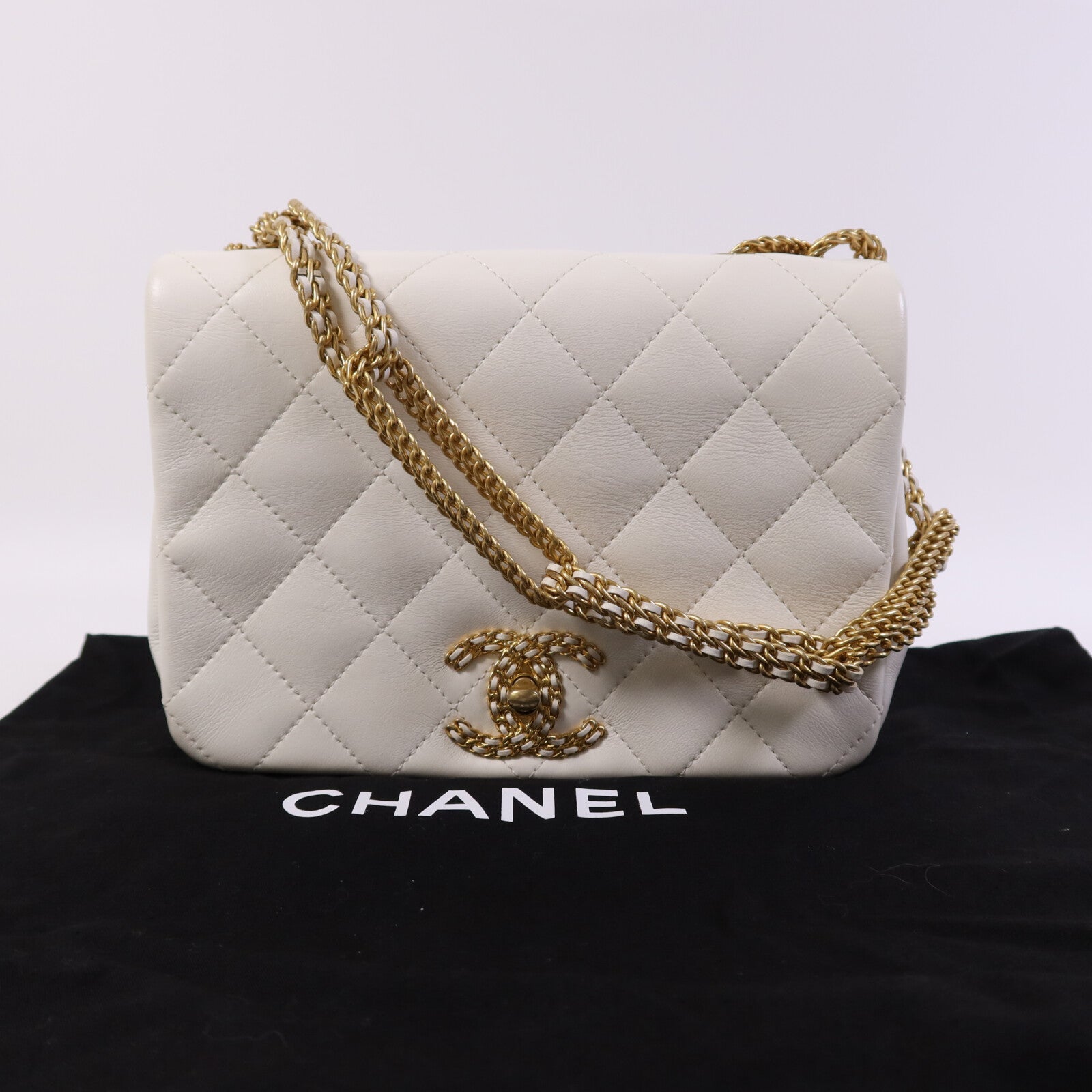CHANEL 牛皮皮革Chain Shoulder Bag 金扣鏈帶肩背袋
