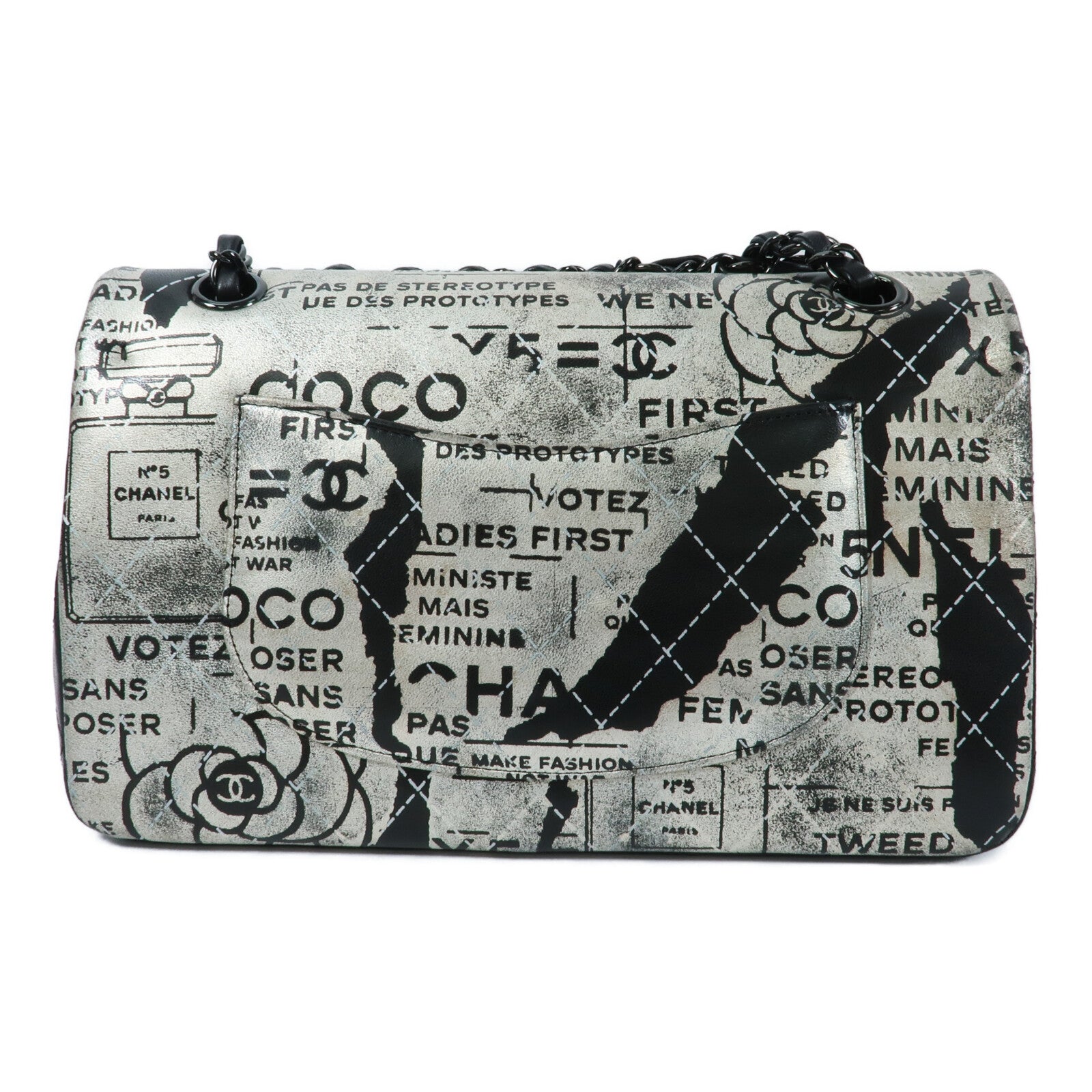 CHANEL 羊皮皮革Newspaper Graffiti ouble Flap Bag鏈帶肩背袋