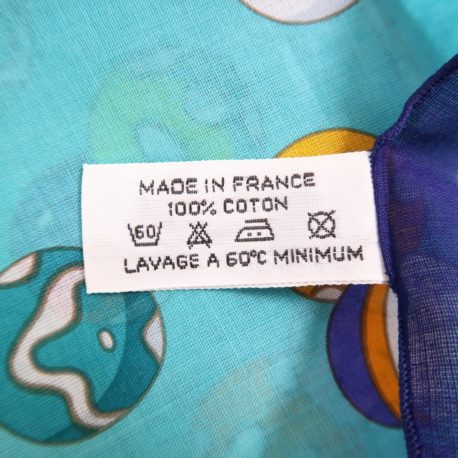 HERMES Scarf 140x140cm Cotton Blue/Yellow/Pink