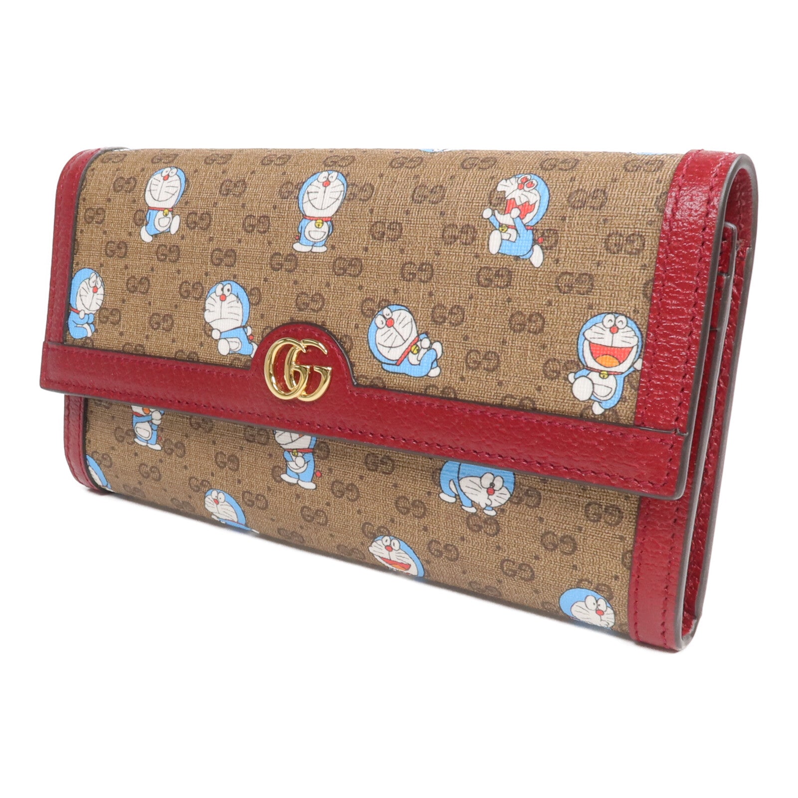 GUCCI 塗層帆布/牛皮皮革Gucci x Doraemon金扣長錢包