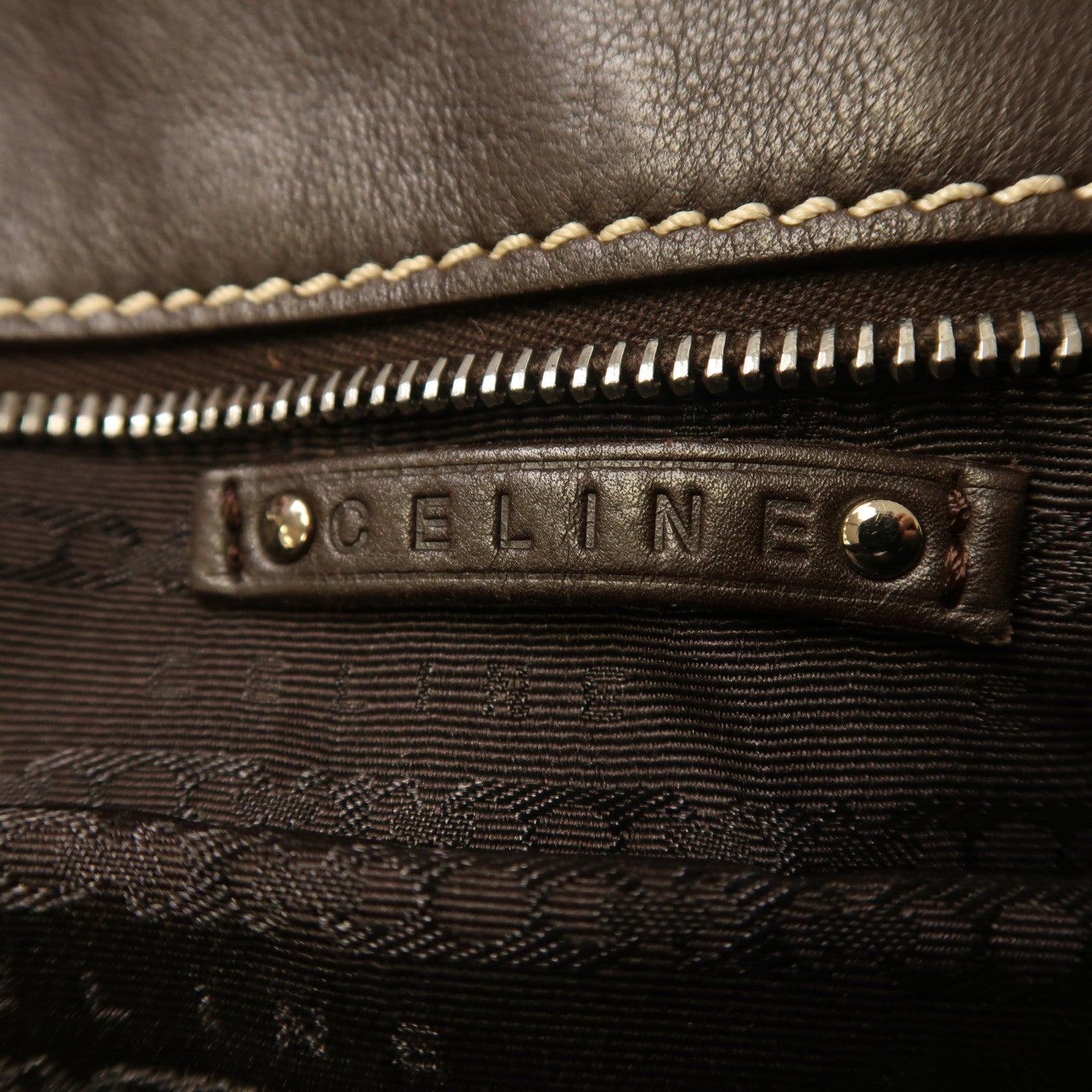 CELINE 牛皮皮革Shoulder Bag銀扣肩背袋啡色