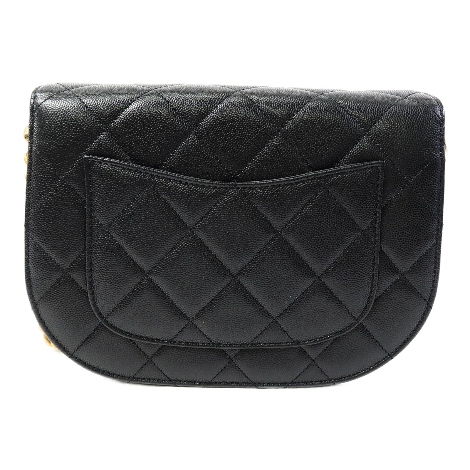 CHANEL 牛皮皮革Half Moon Flap Messenger Bag金扣鏈帶肩背袋