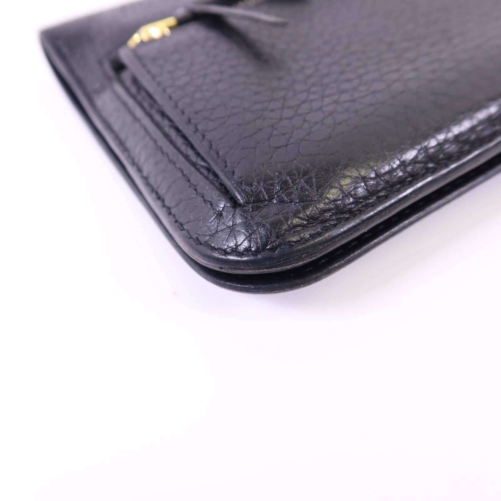 HERMES Clemence皮革Dogon Wallet金扣長錢包Noir