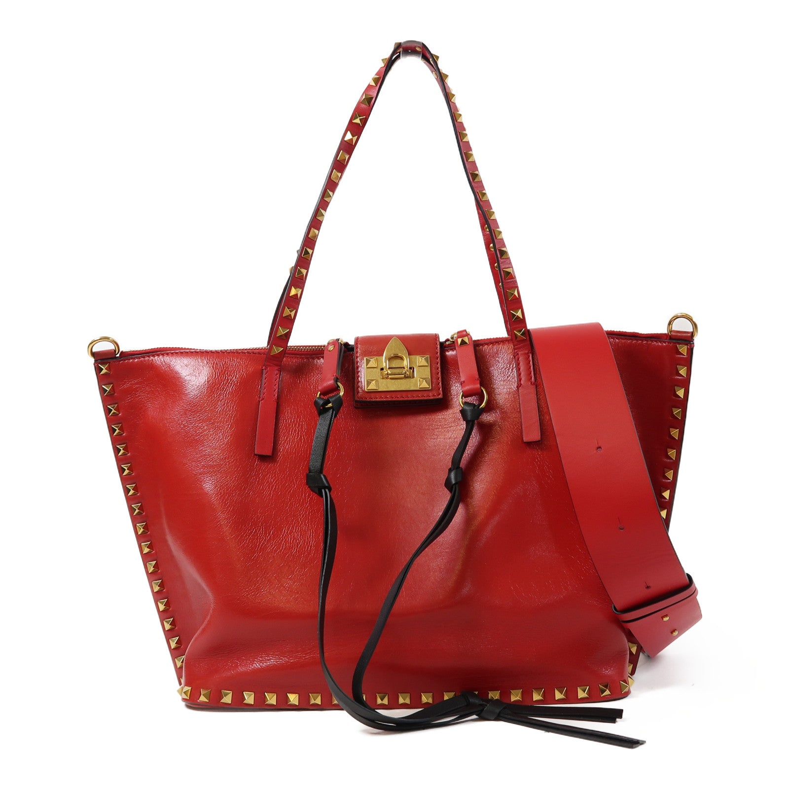 Valentino 【激減優惠】牛皮皮革2 Way Shoulder Bag金扣手挽肩背兩用袋紅色