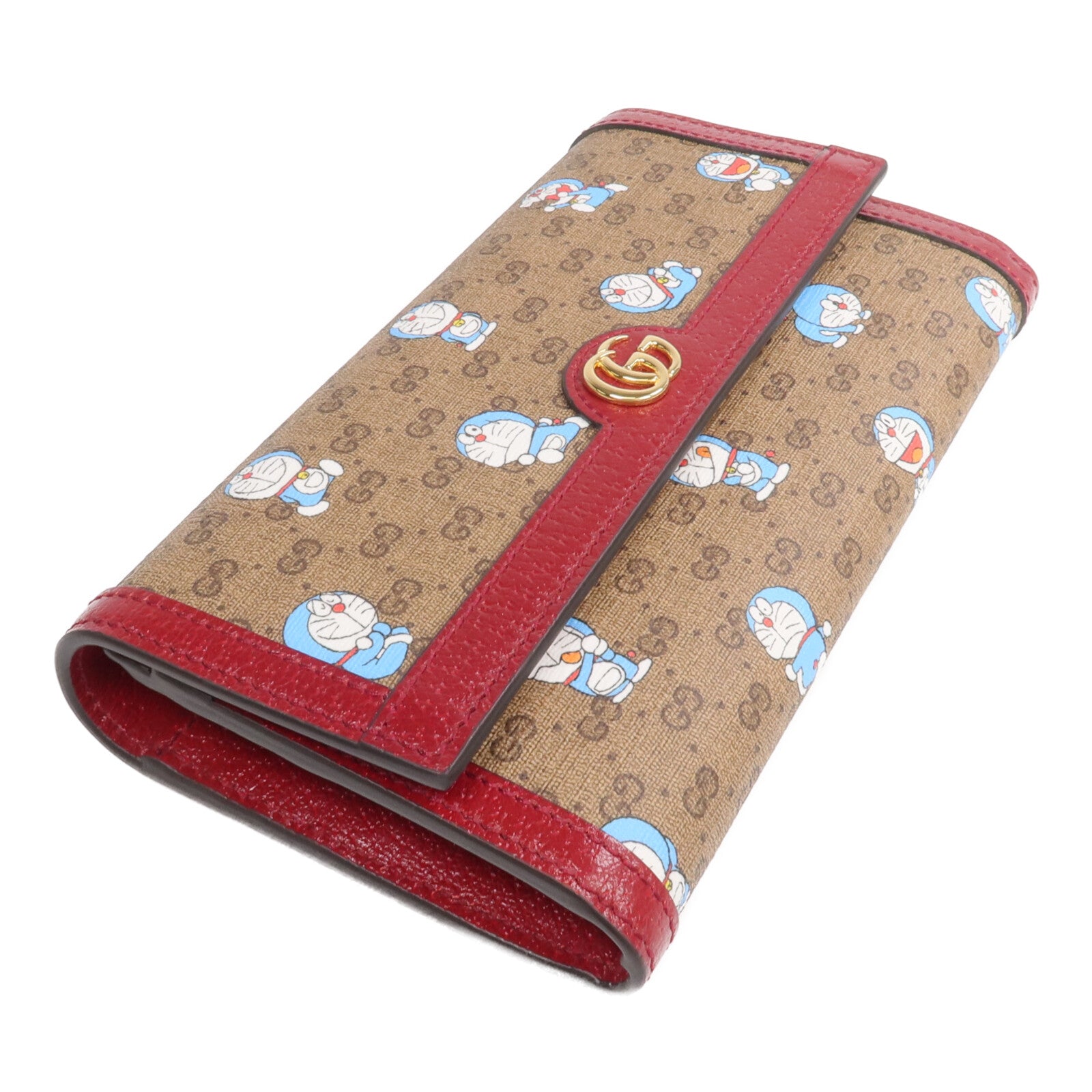 GUCCI 塗層帆布/牛皮皮革Gucci x Doraemon金扣長錢包