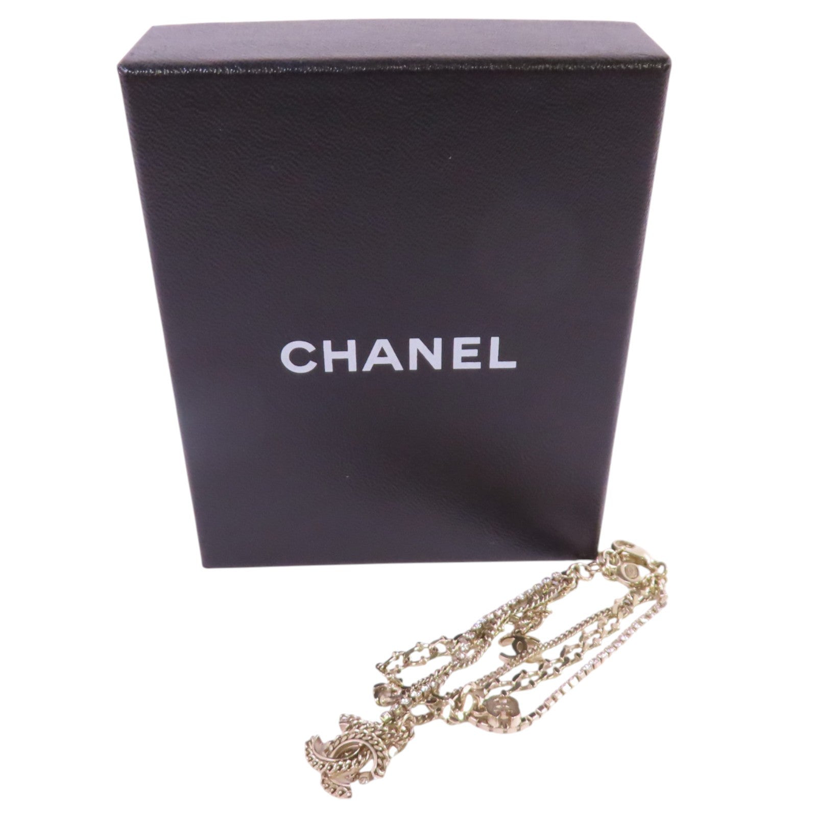 CHANEL 金屬/水鑽Double Chain Bracelet金扣手鏈