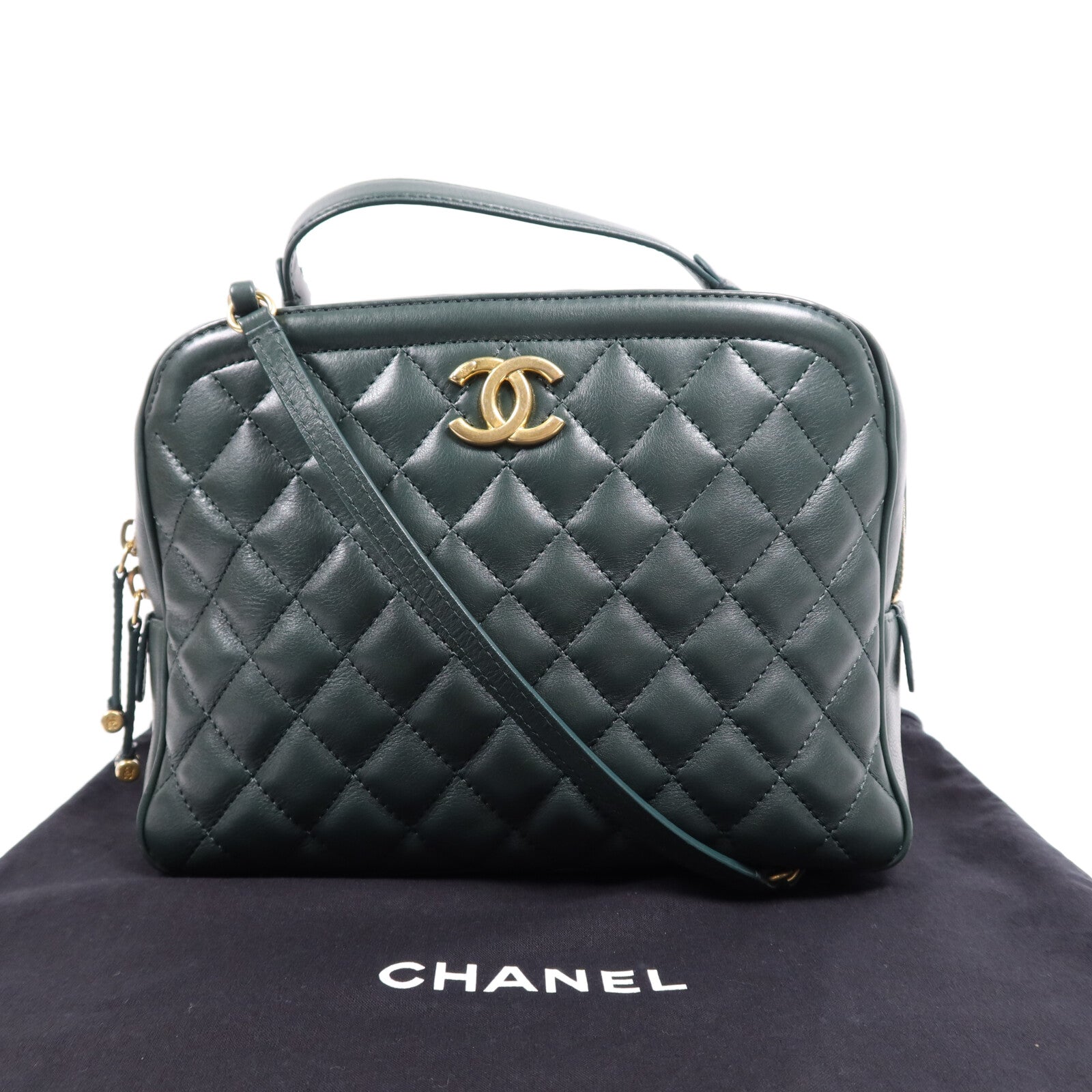 CHANEL 羊皮皮革2 Way Shoulder Bag金扣鏈帶肩背袋