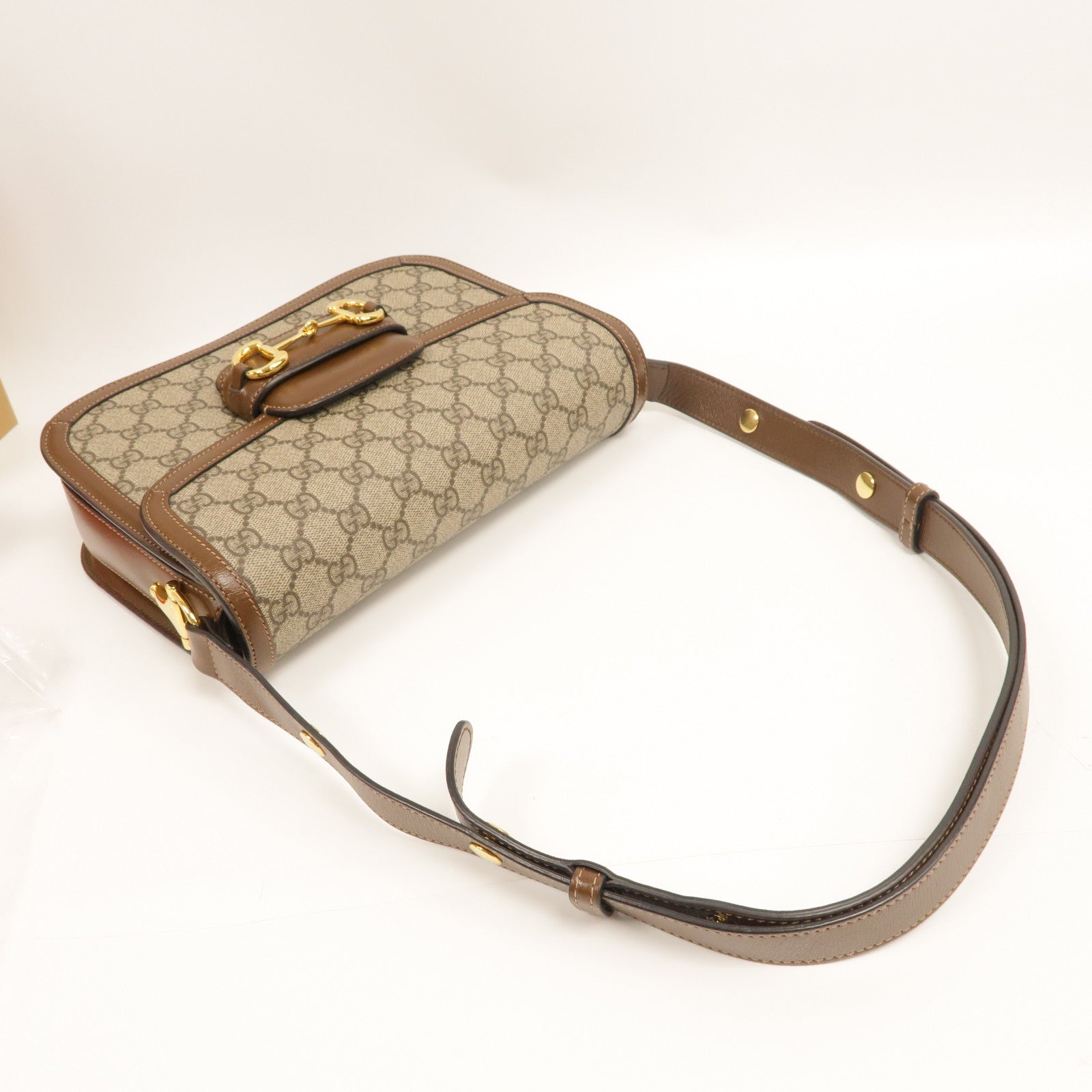 GUCCI 塗層帆布Housebit 1955金扣肩背袋啡色