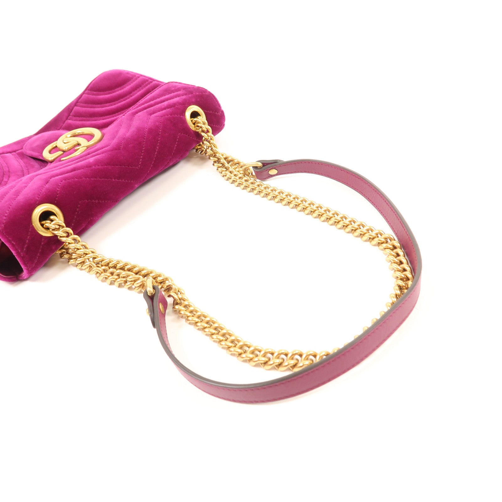 GUCCI GG GHW Marmont Chain Shoulder Bag Velvet 443497 Purple