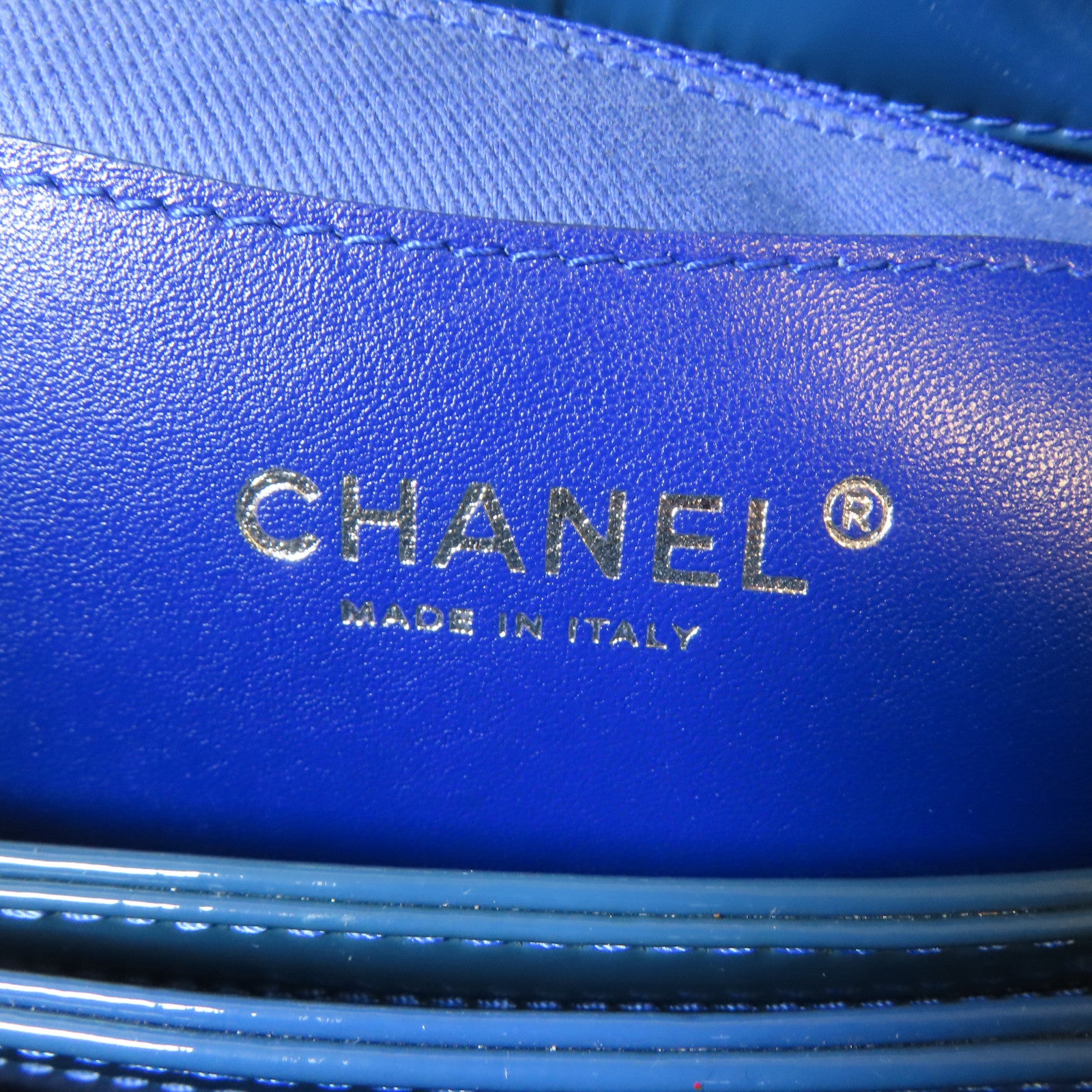 CHANEL 【激減優惠】菱格漆皮皮革Chain Tote Bag銀扣手挽袋藍色