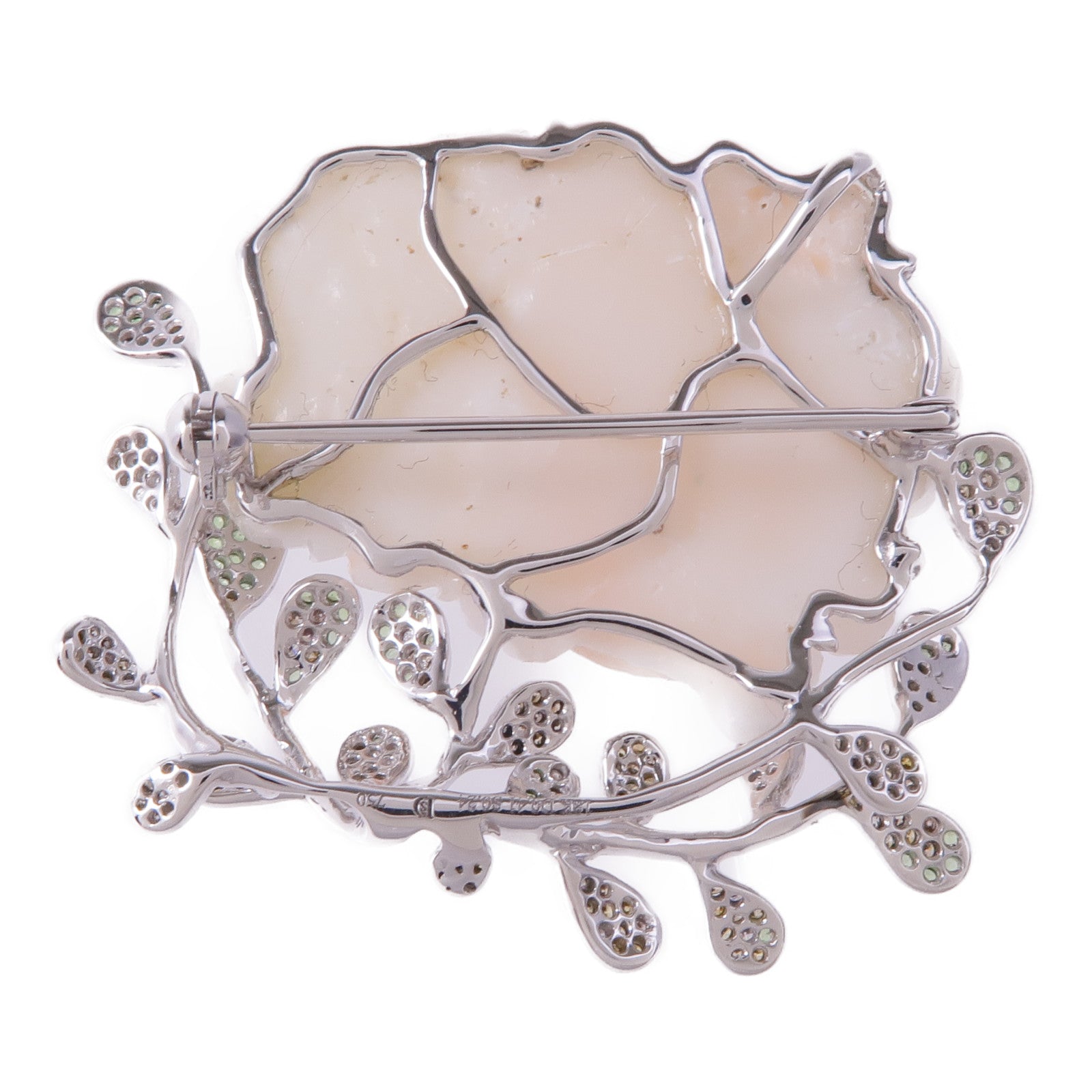 JEWELRY 18K白金Coral Sapphire Diamond Brooch珊瑚石/鑽石/藍寶石胸針