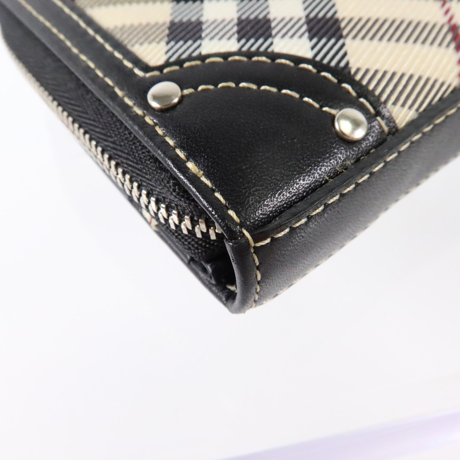 BURBERRY 帆布/牛皮皮革Wallet銀扣錢包