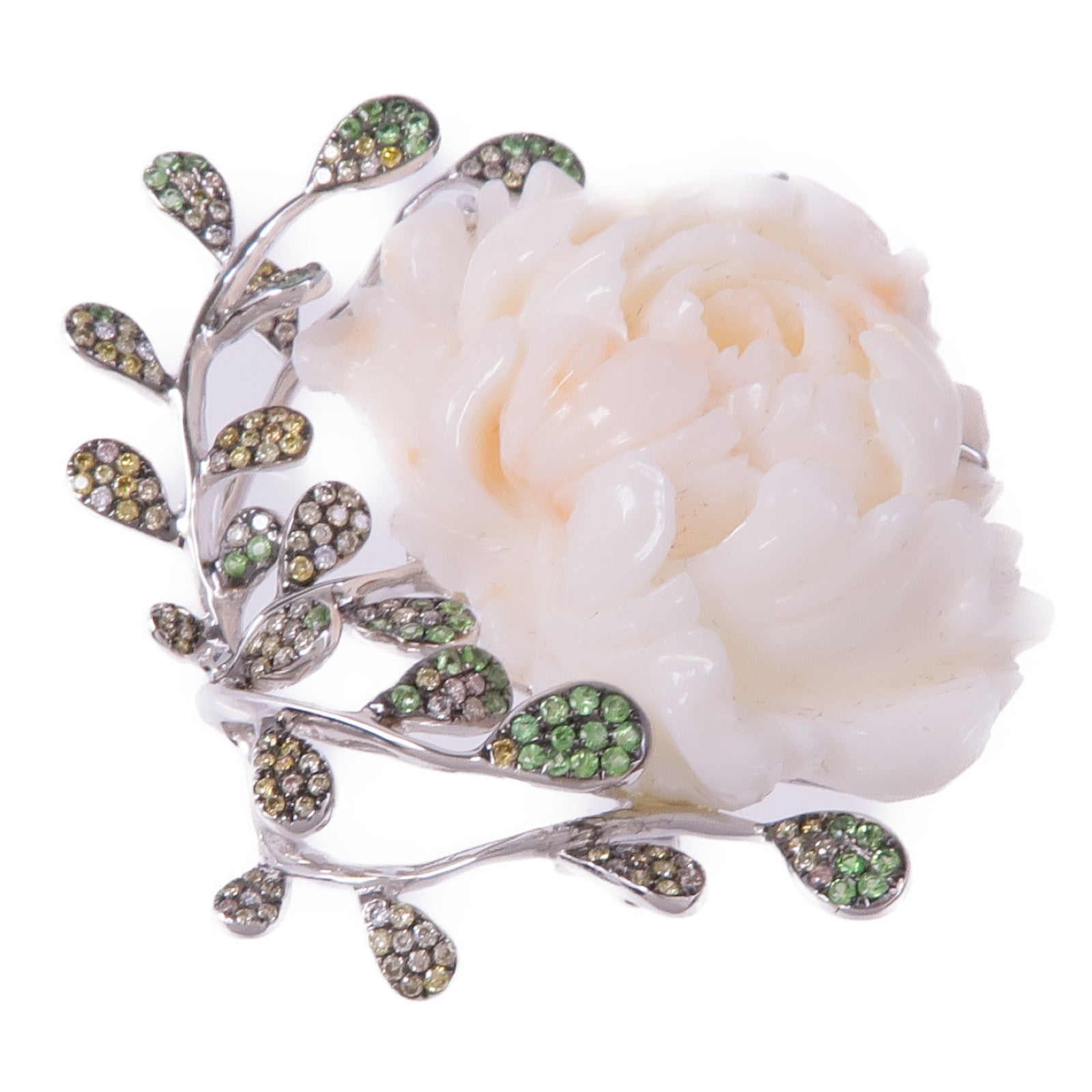 JEWELRY 18K白金Coral Sapphire Diamond Brooch珊瑚石/鑽石/藍寶石胸針