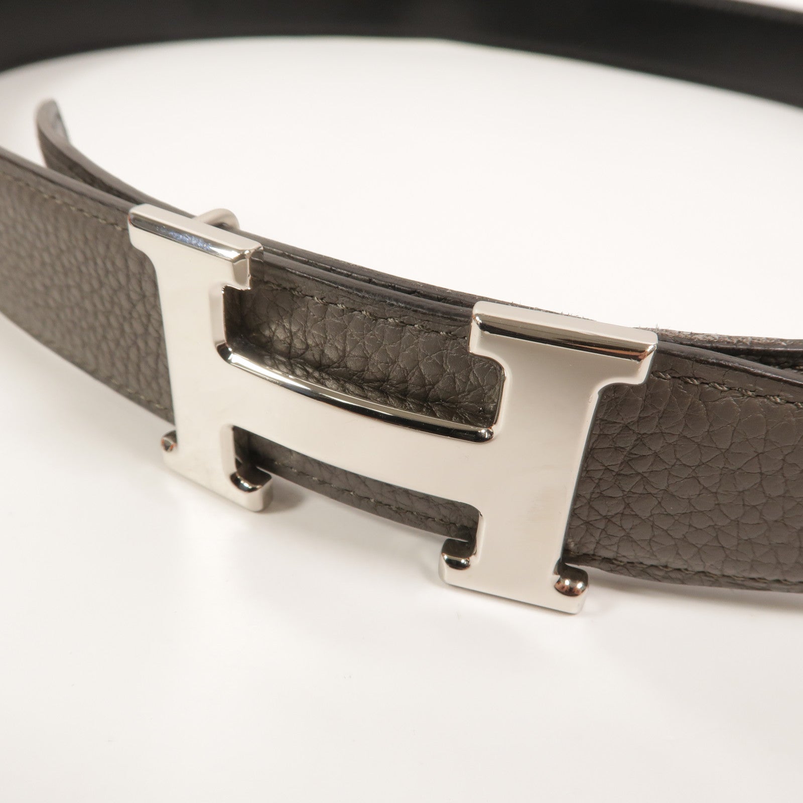 HERMES Togo/Box皮革H Belt 90cm皮帶Etain/Noir