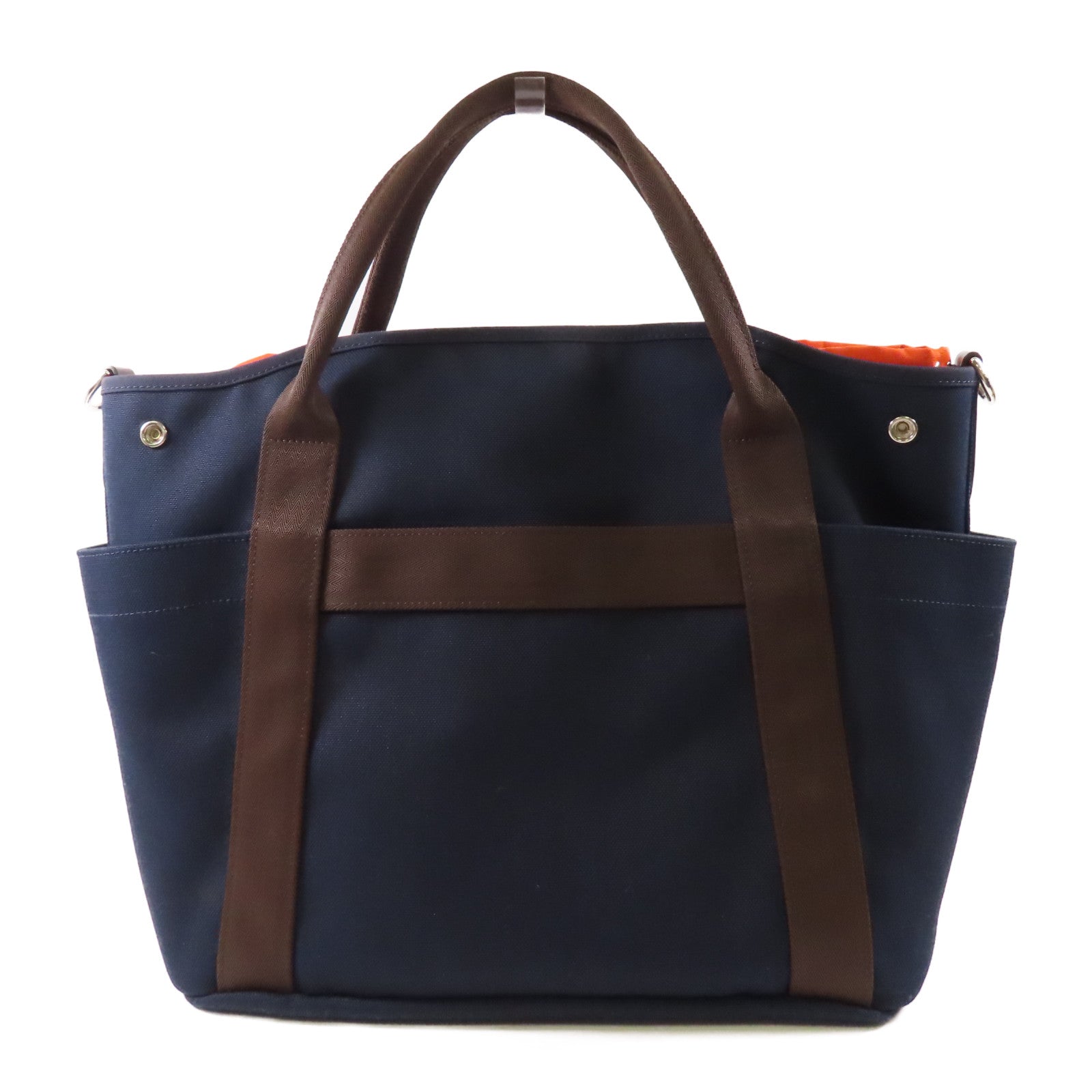 HERMES 帆布The Grooming Bag銀扣手挽肩背兩用袋Navy/Feu