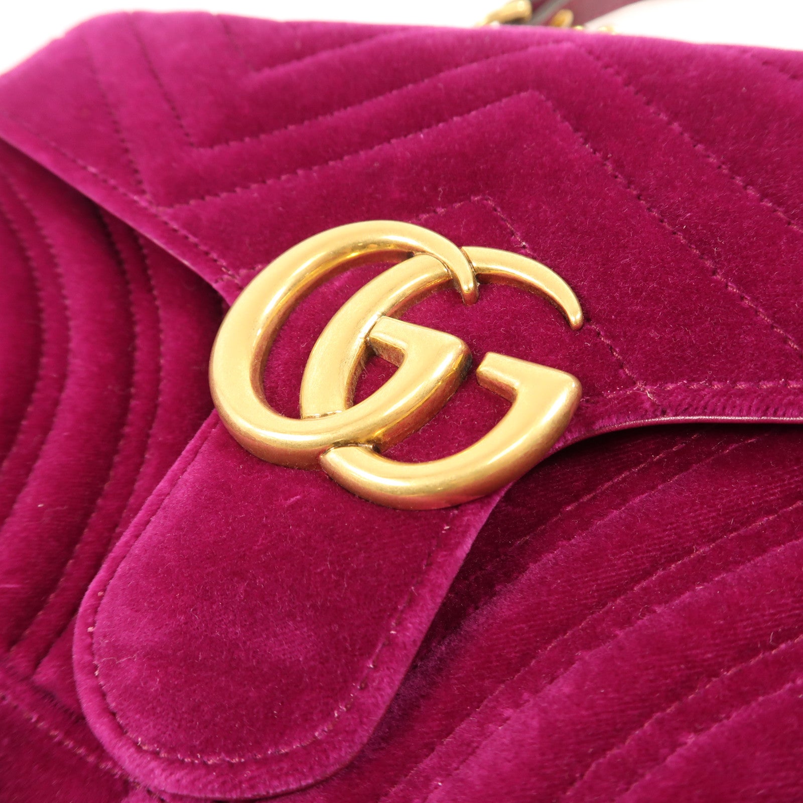 GUCCI GG GHW Marmont Chain Shoulder Bag Velvet 443497 Purple