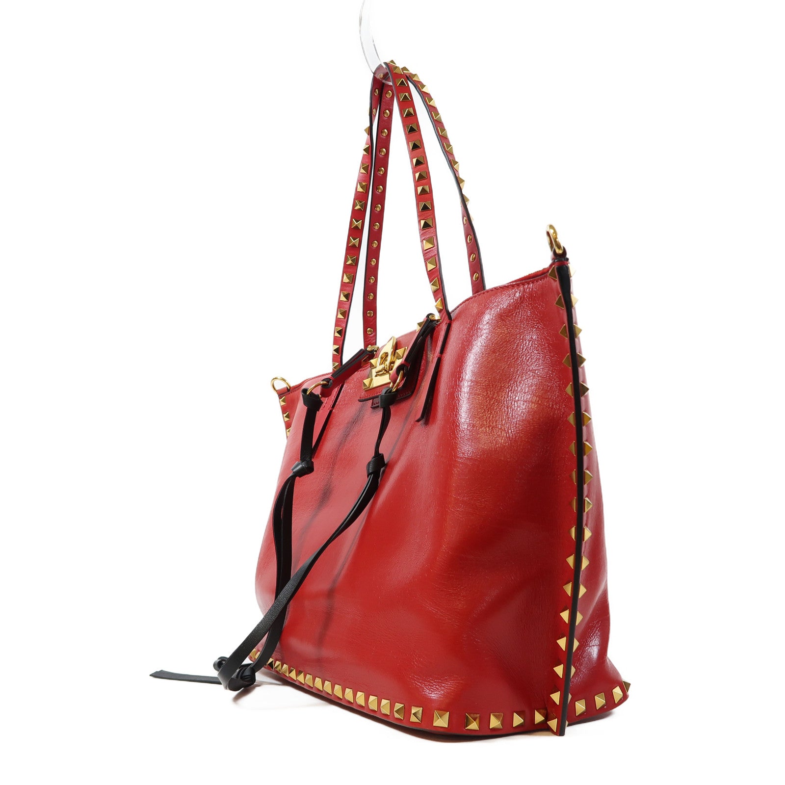 Valentino 【激減優惠】牛皮皮革2 Way Shoulder Bag金扣手挽肩背兩用袋紅色