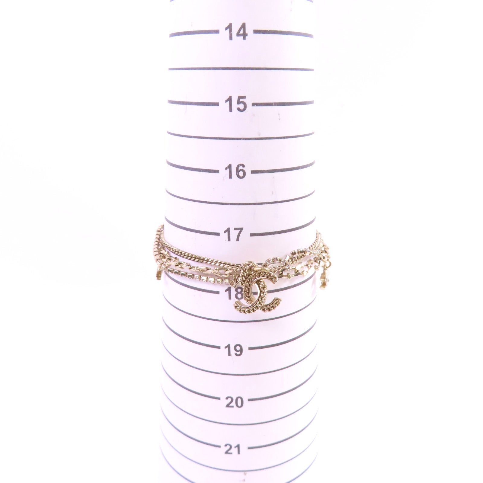 CHANEL CC GHW Double Chain Bracelet B12P Metal Rhinestones