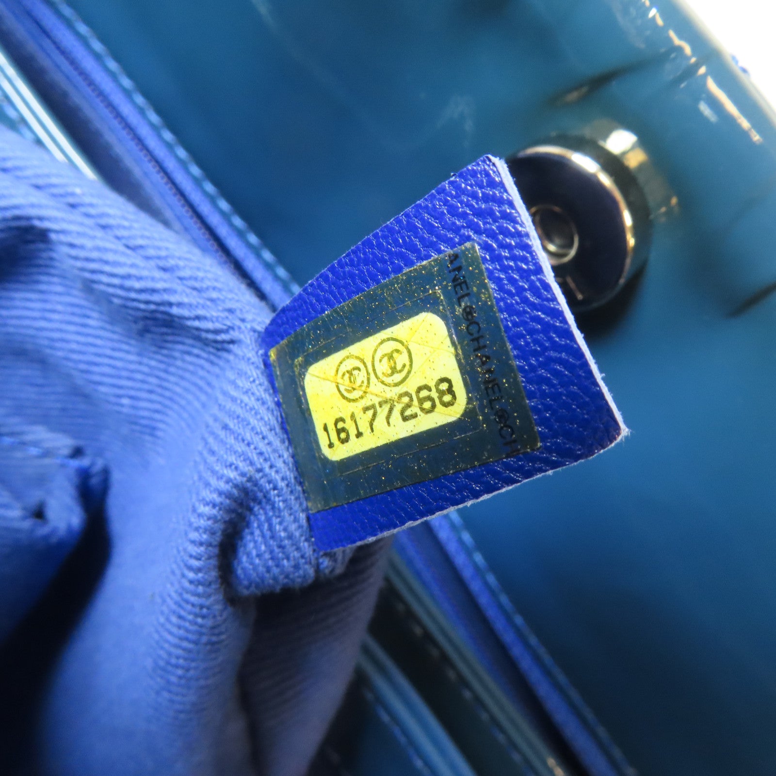 CHANEL 【激減優惠】菱格漆皮皮革Chain Tote Bag銀扣手挽袋藍色