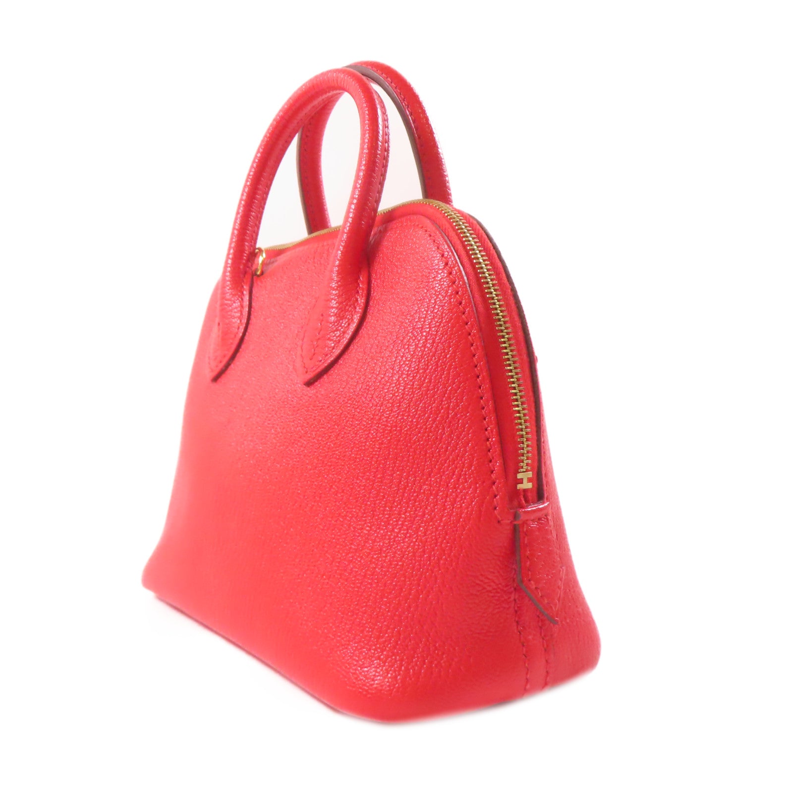 HERMES Chevre皮革Bolide Mini金扣手挽肩背兩用袋紅色