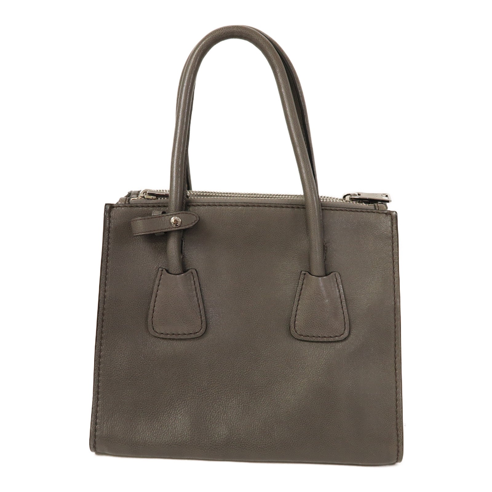 PRADA 牛皮皮革Shoulder Bag銀扣手挽肩背兩用袋灰色