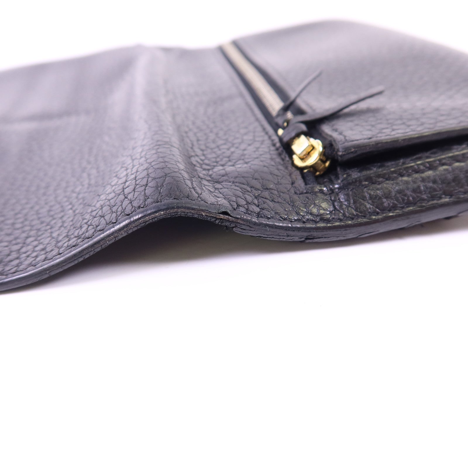 HERMES Clemence皮革Dogon Wallet金扣長錢包Noir