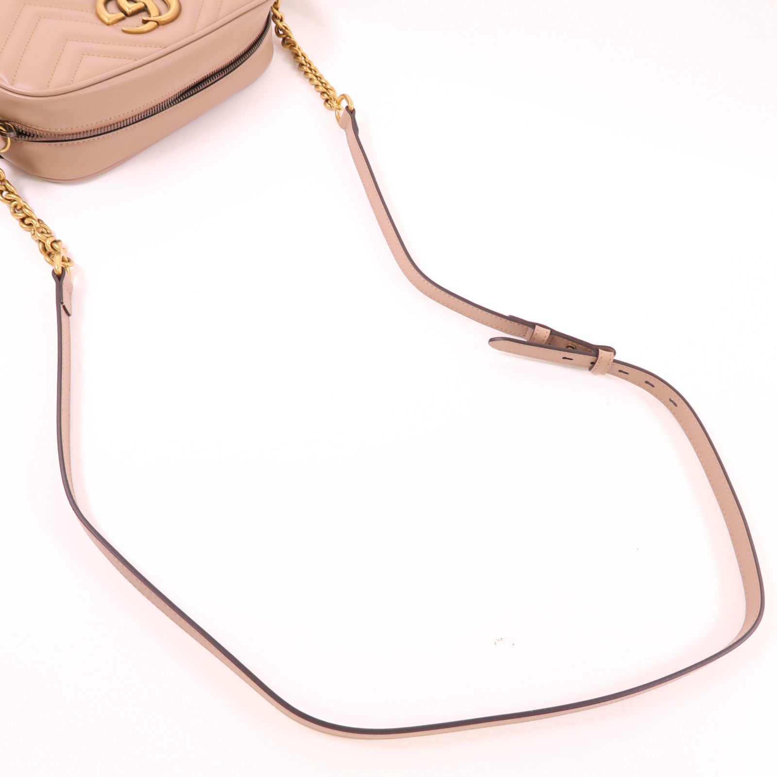 GUCCI GHW GG Marmont Shoulder Bag 447632 DTD1T Calfskin Leather Pink Beige