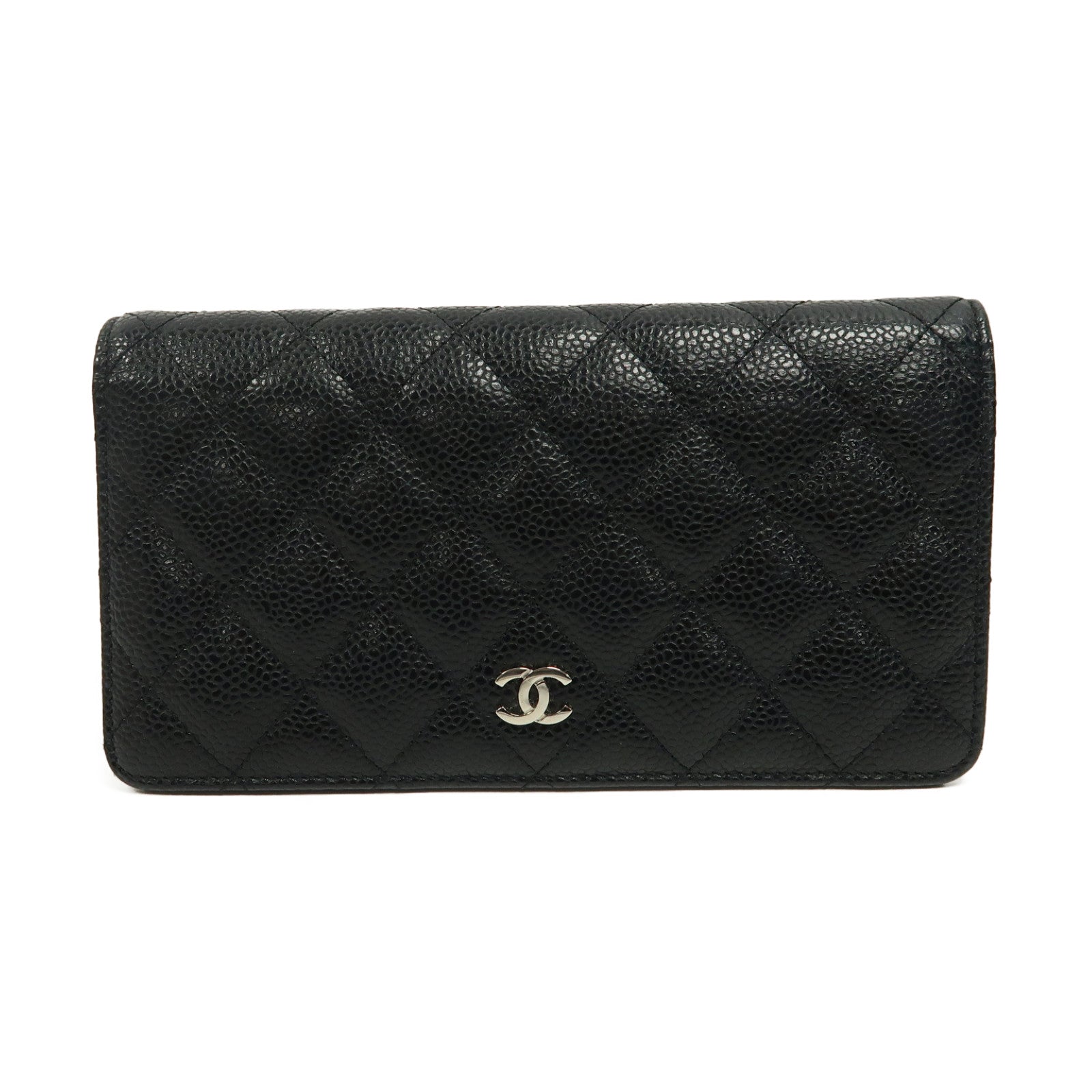 CHANEL 菱格Caviar皮革Wallet銀扣長錢包黑色