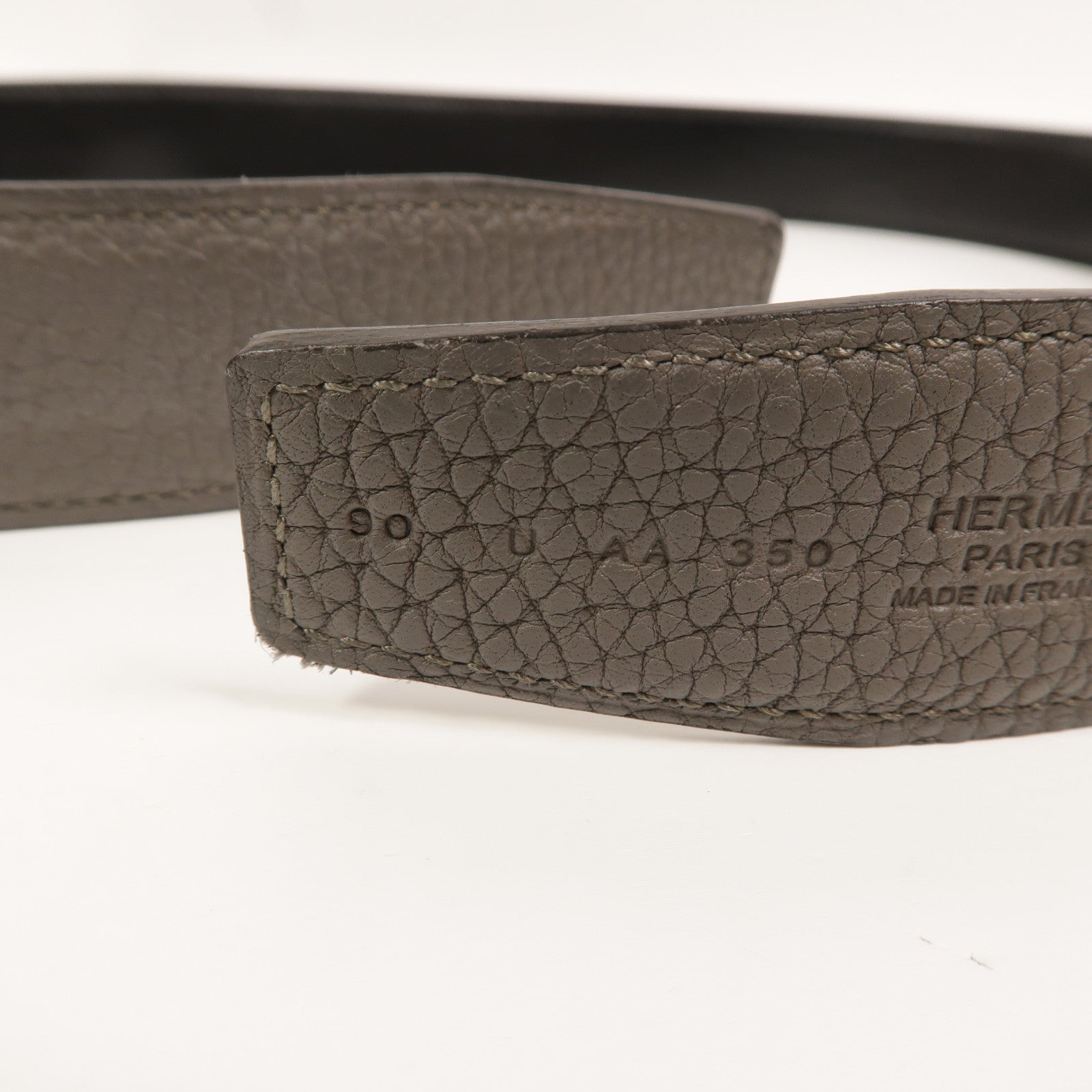 HERMES Togo/Box皮革H Belt 90cm皮帶Etain/Noir