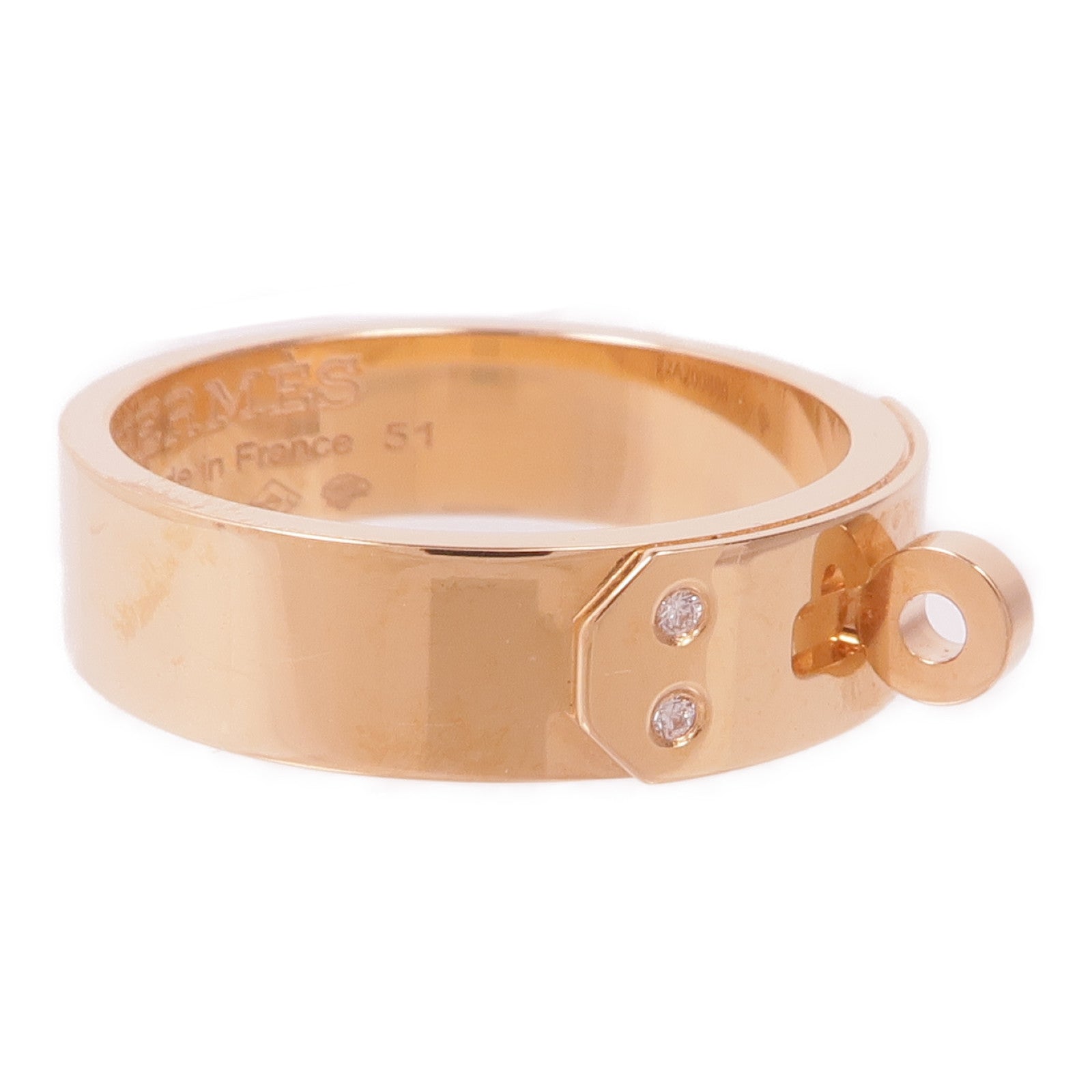 HERMES 18K玫瑰金Kelly Ring鑽石戒指Hermes#51/US#5.75