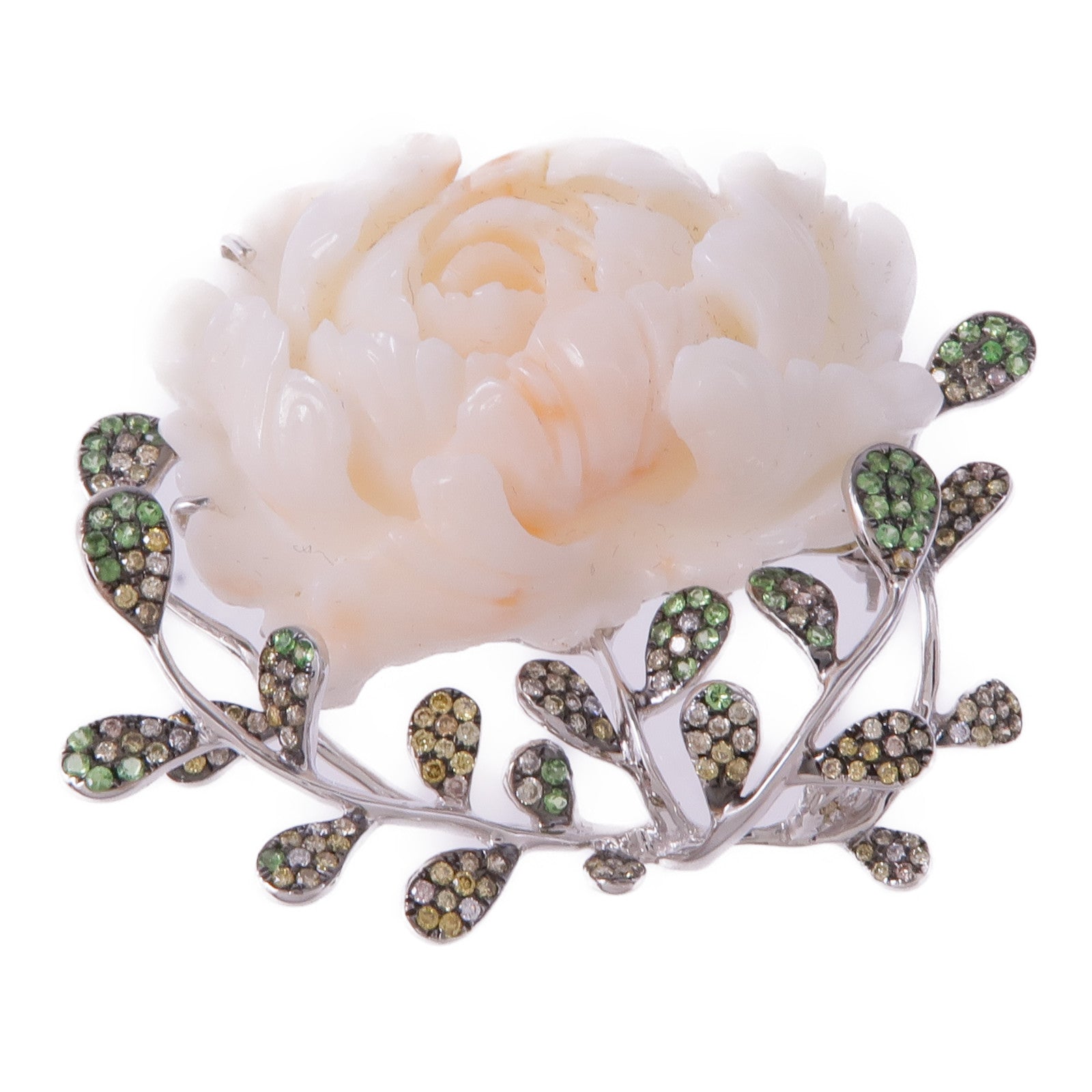 JEWELRY 18K白金Coral Sapphire Diamond Brooch珊瑚石/鑽石/藍寶石胸針