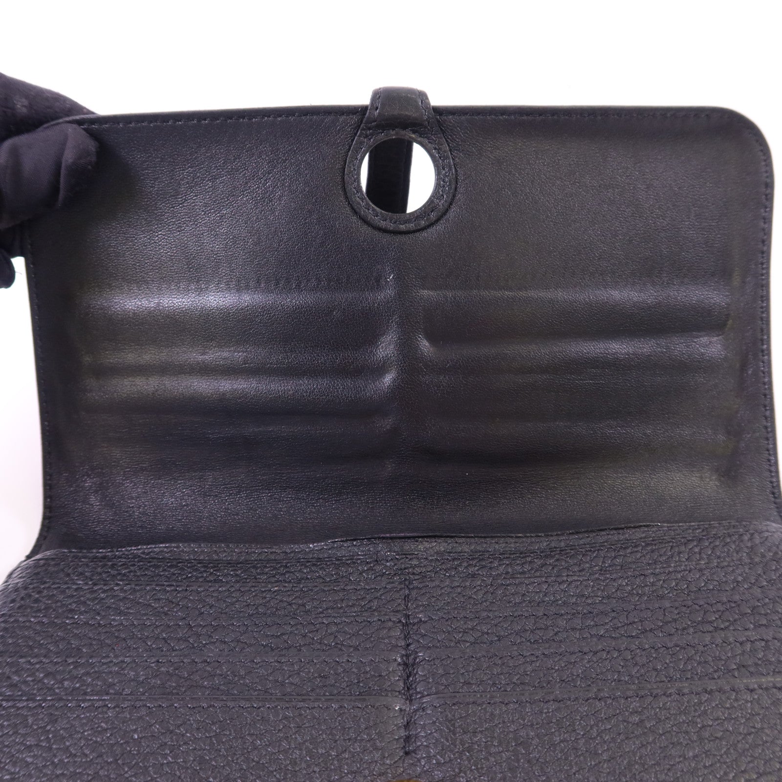 HERMES Clemence皮革Dogon Wallet金扣長錢包Noir