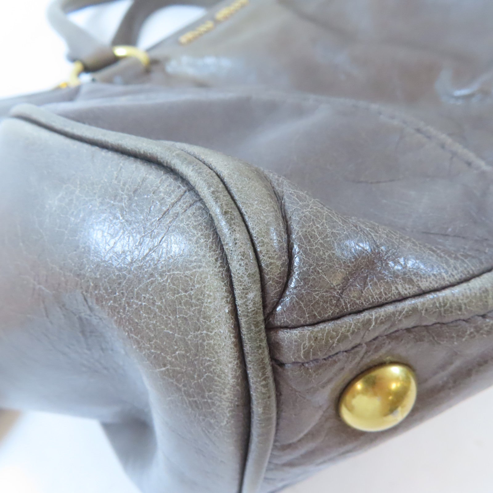 Miu Miu 牛皮皮革Shoulder Bag金扣手挽肩背兩用袋灰色